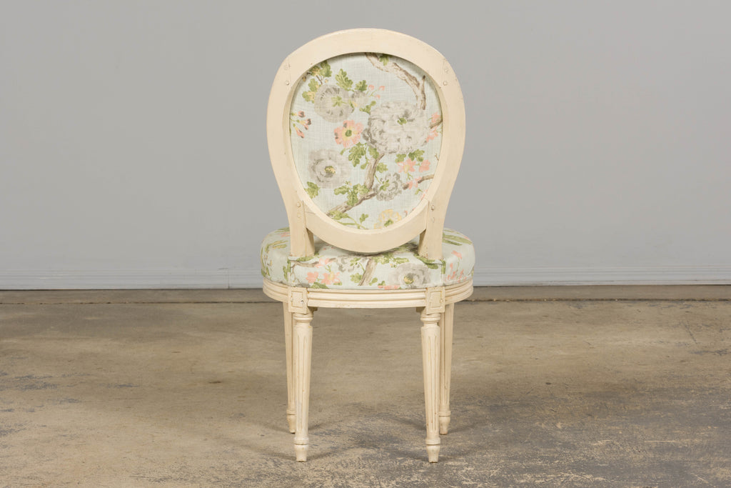 19th Century French Louis XVI Style Painted Accent Chair in Floral Linen