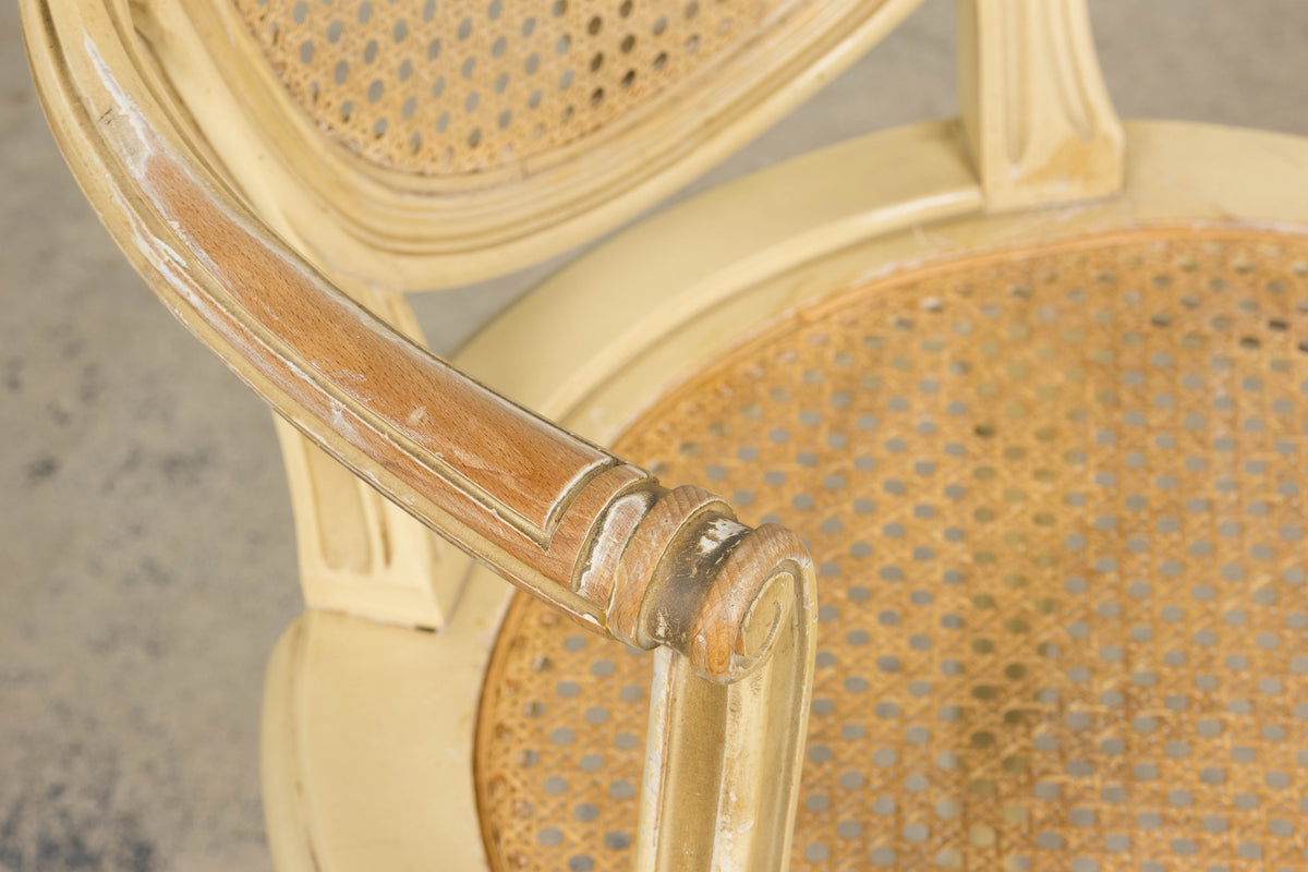 French Louis XVI Style Painted Cane Armchairs - Set of 6