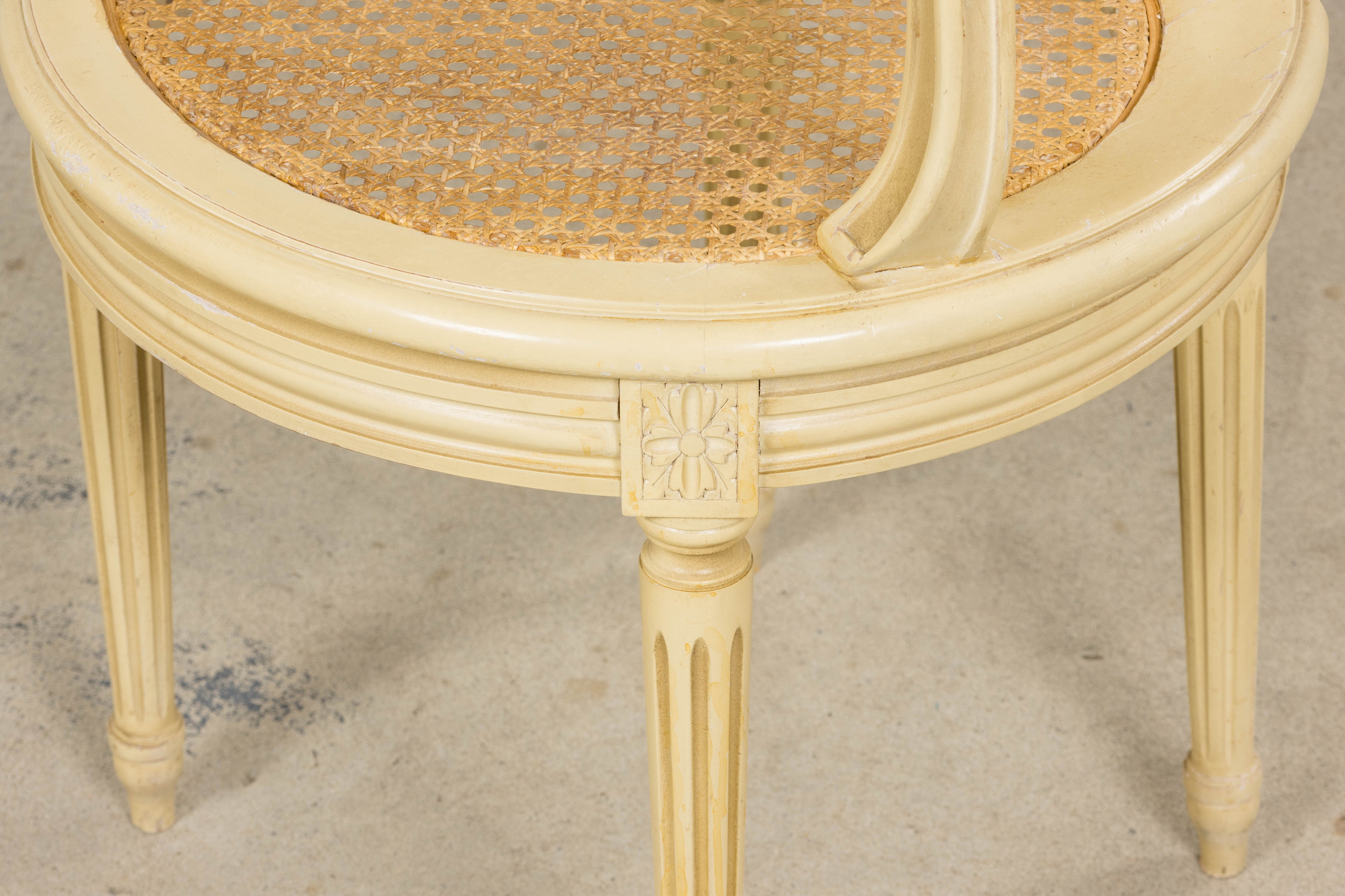 French Louis XVI Style Painted Cane Armchairs - Set of 6