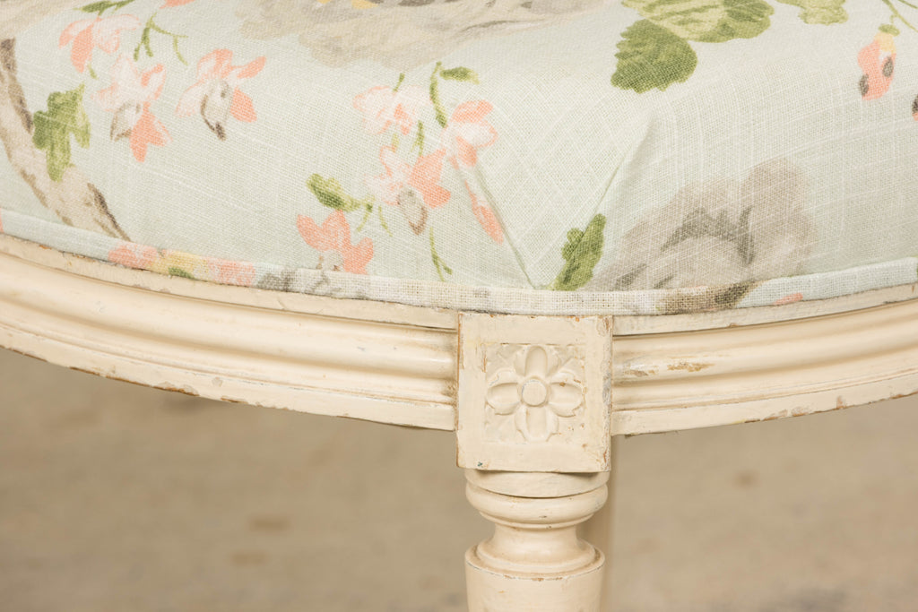 19th Century French Louis XVI Style Painted Accent Chair in Floral Linen