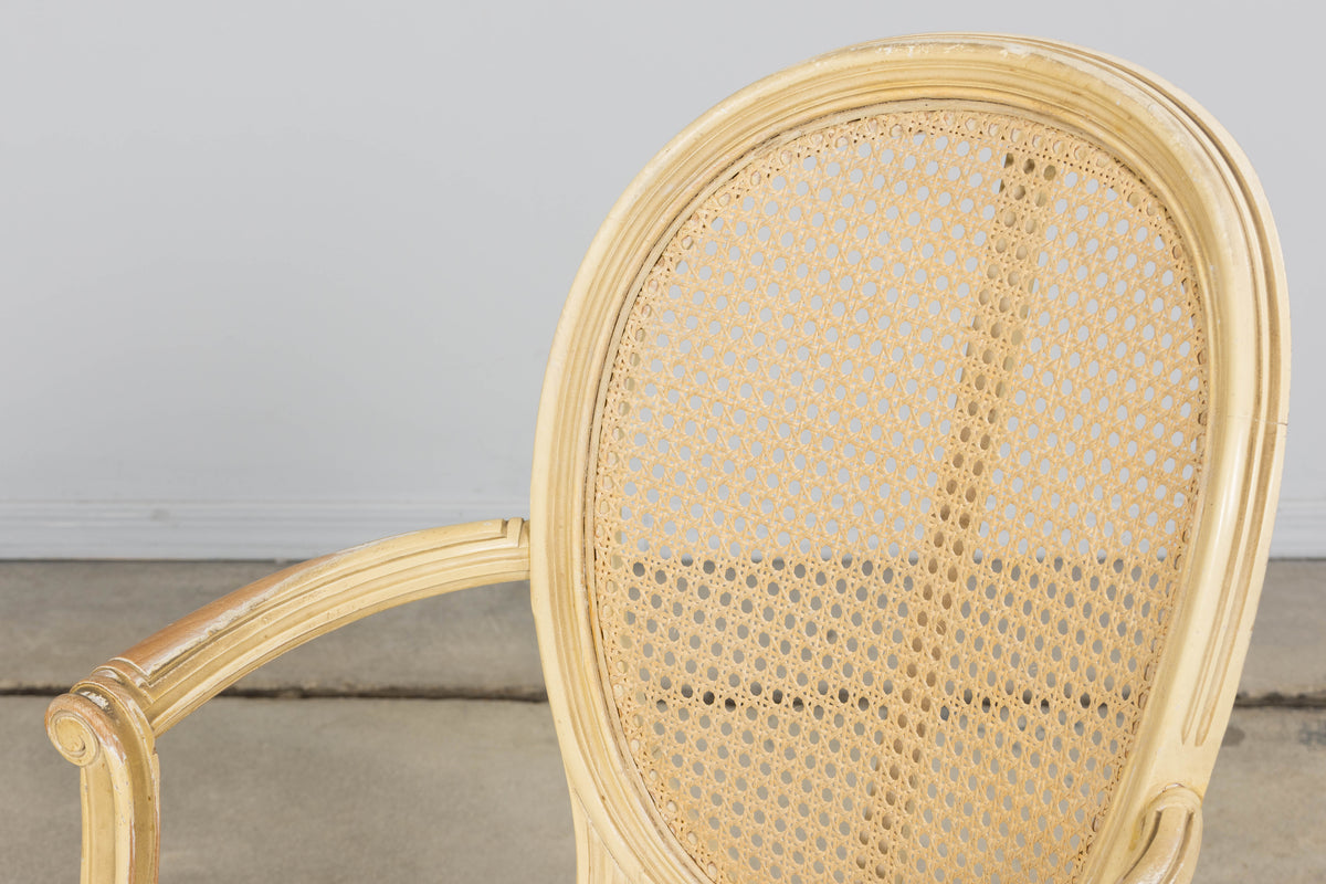 French Louis XVI Style Painted Cane Armchairs - Set of 6