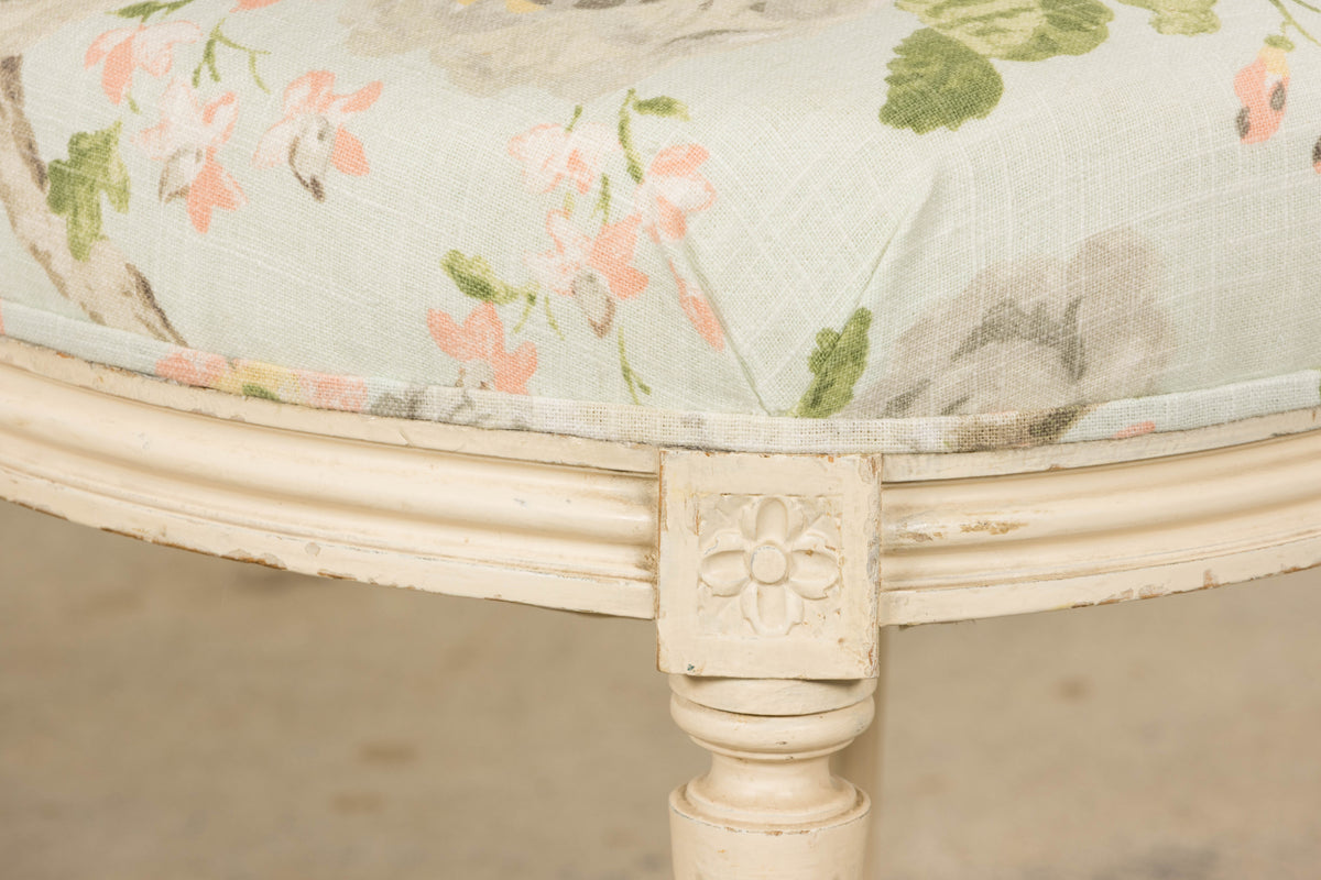 19th Century French Louis XVI Style Painted Accent Chair in Floral Linen