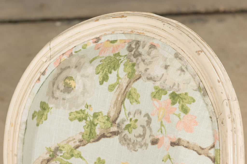 19th Century French Louis XVI Style Painted Accent Chair in Floral Linen