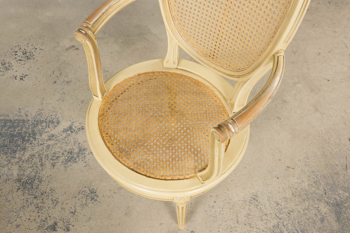 French Louis XVI Style Painted Cane Armchairs - Set of 6