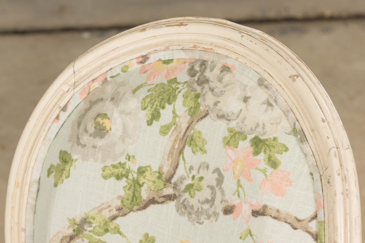 19th Century French Louis XVI Style Painted Accent Chair in Floral Linen