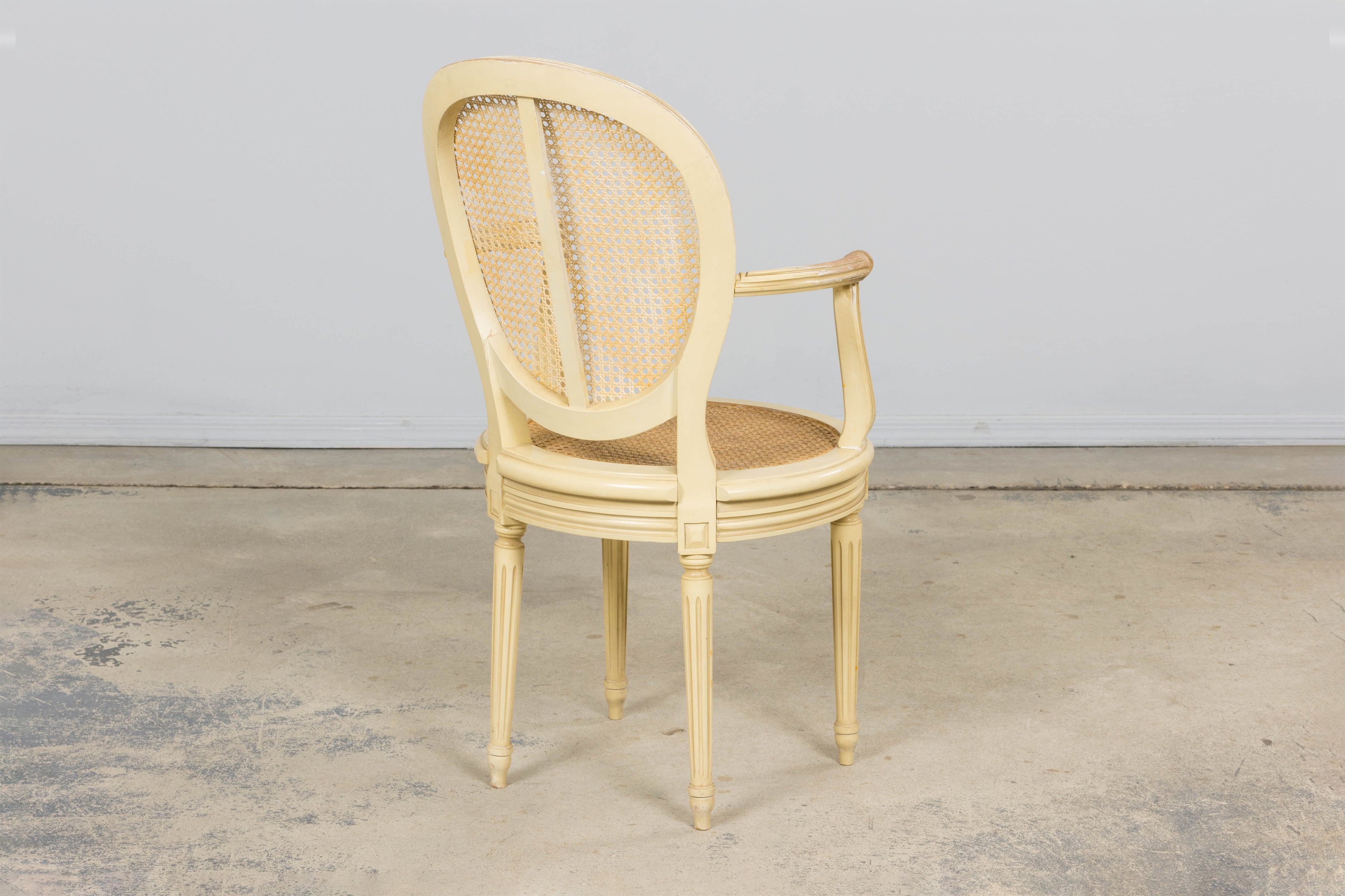 French Louis XVI Style Painted Cane Armchairs - Set of 6