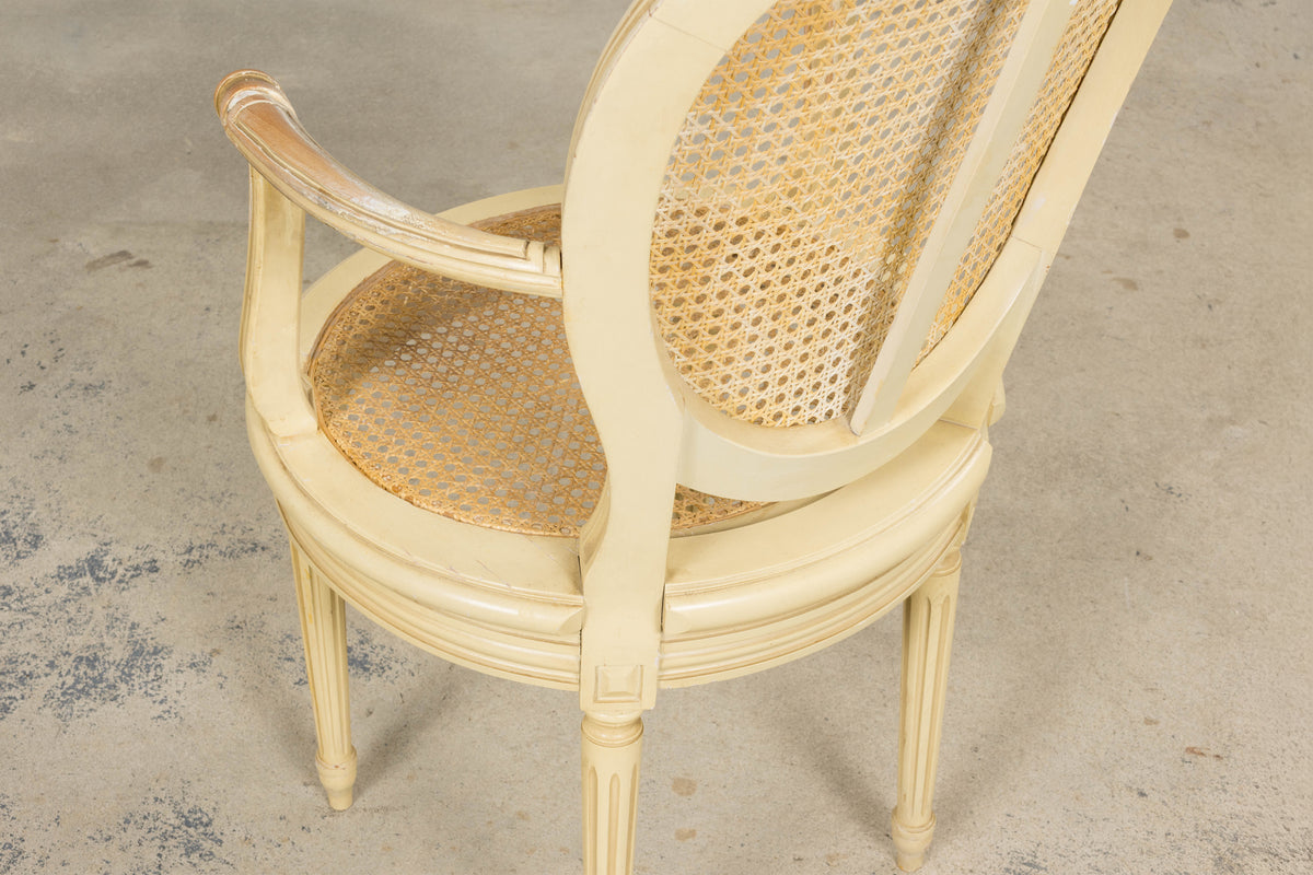 French Louis XVI Style Painted Cane Armchairs - Set of 6
