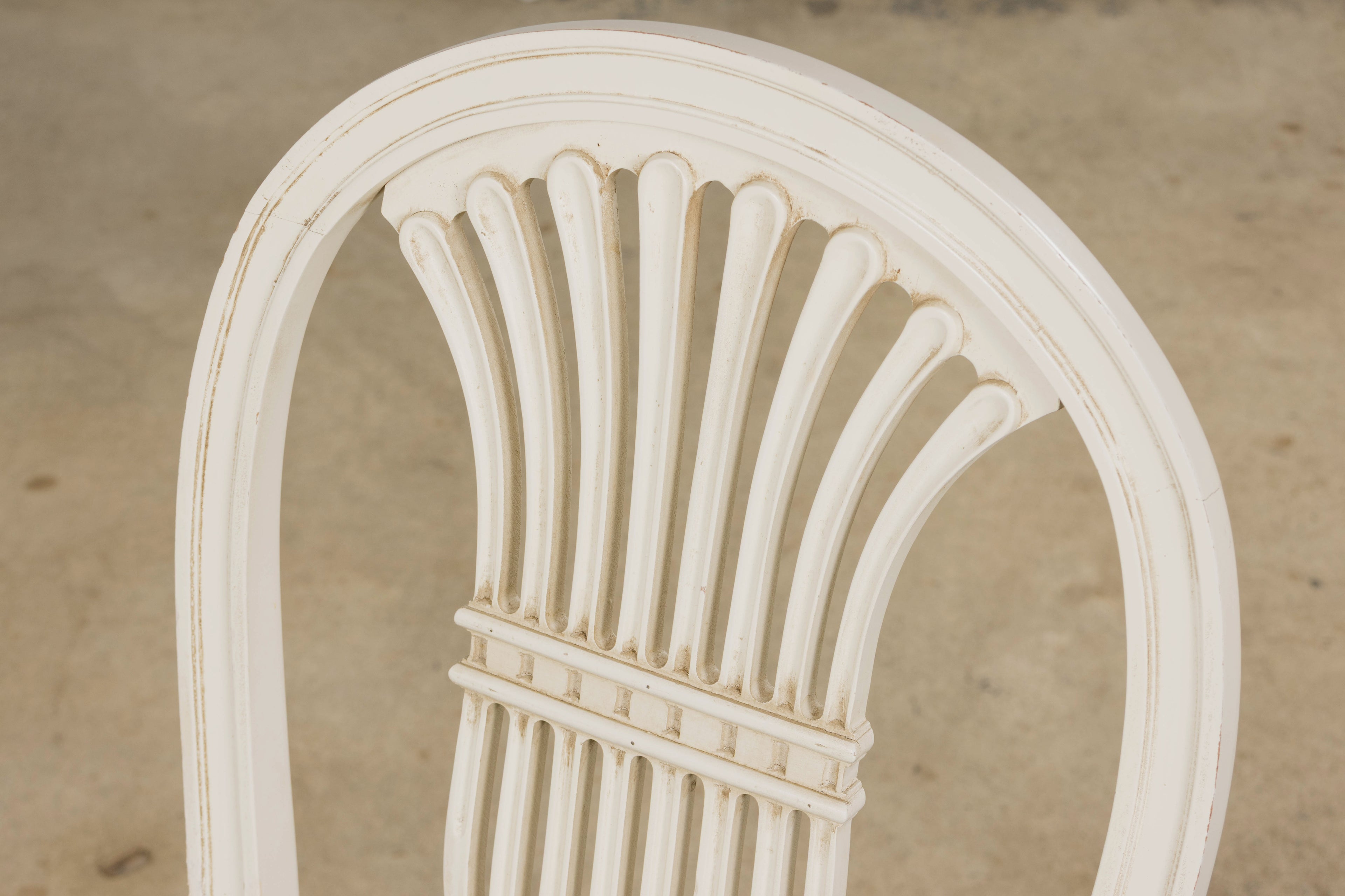 Pair of French Louis XVI Neoclassical Style Painted Lyre Back Accent Chairs in Laurel Green Velvet