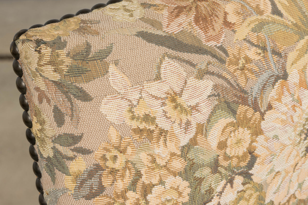 French Louis XIII Style Oak Barley Twist Dining Chairs W/ Floral Tapestry - Set of 8