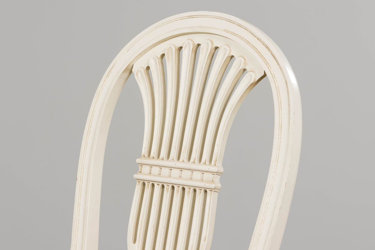 Pair of French Louis XVI Neoclassical Style Painted Lyre Back Accent Chairs in Blue Stripe