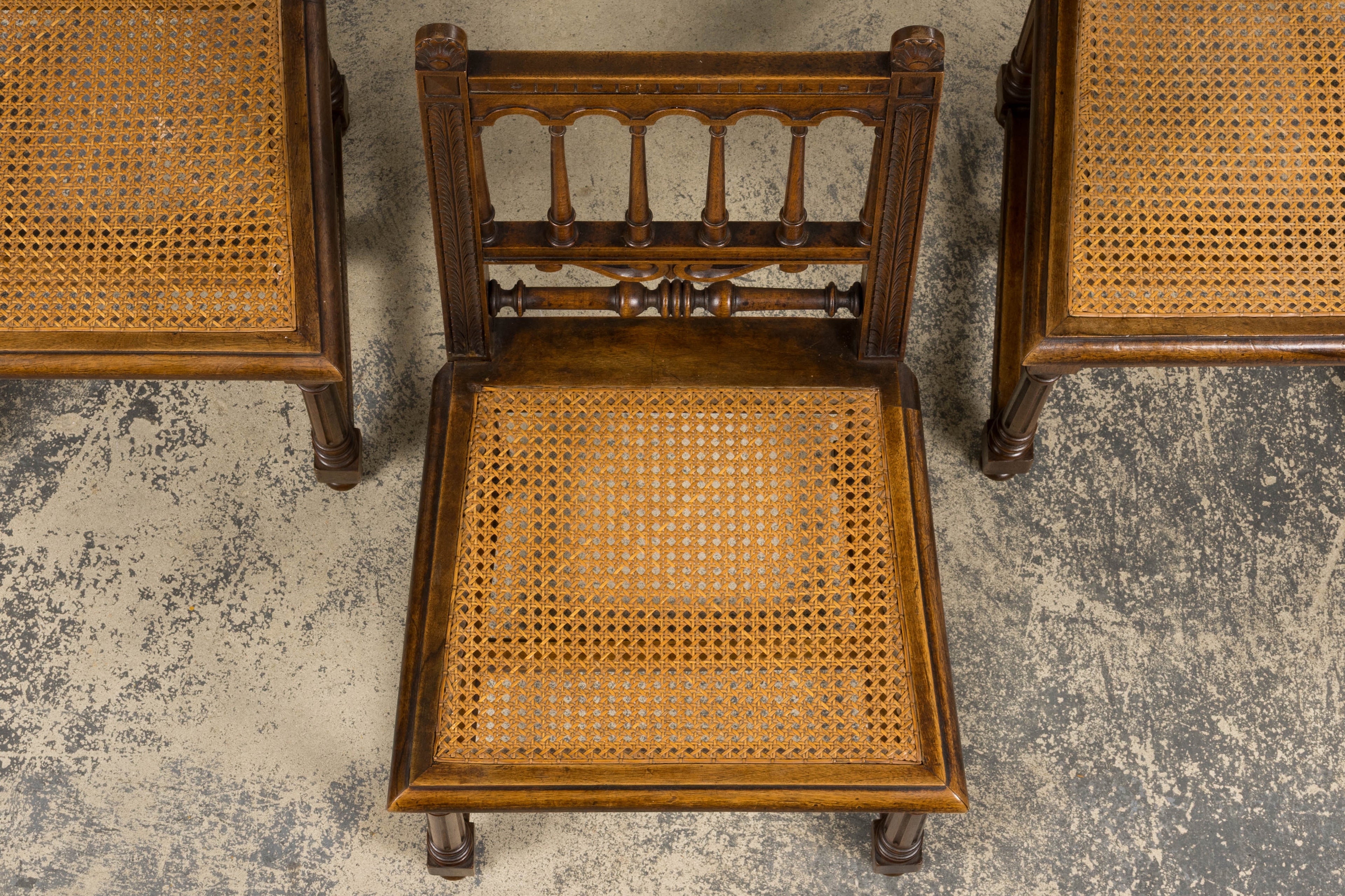 19th Century French Louis XIII Style Walnut and Cane Dining Chairs - Set of 8