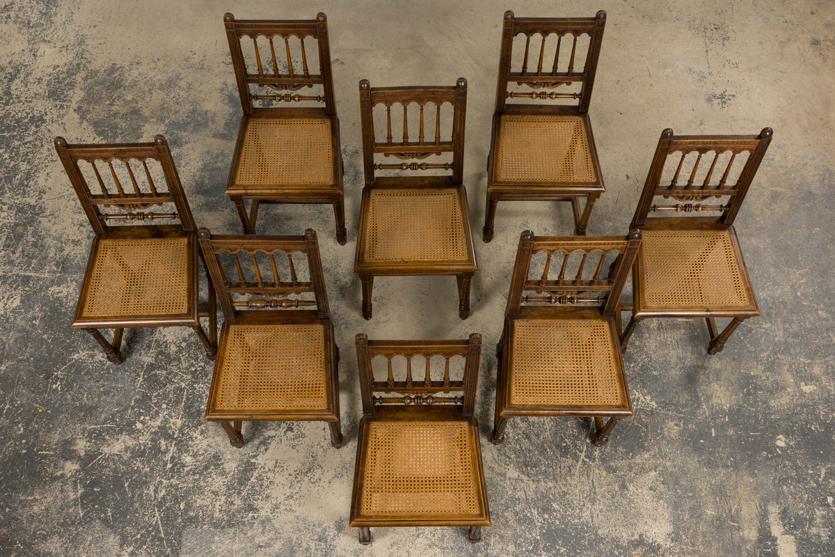 19th Century French Louis XIII Style Walnut and Cane Dining Chairs - Set of 8