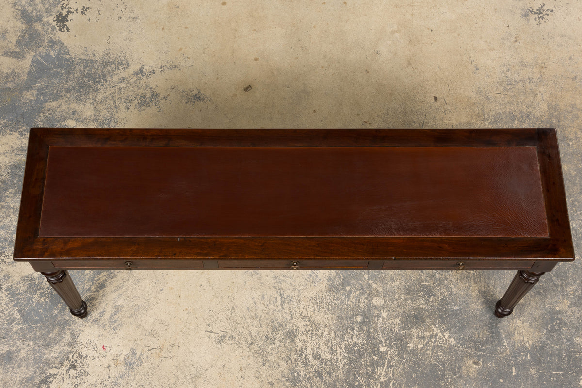 19th Century English Victorian Style Mahogany Console W/ Leather Top