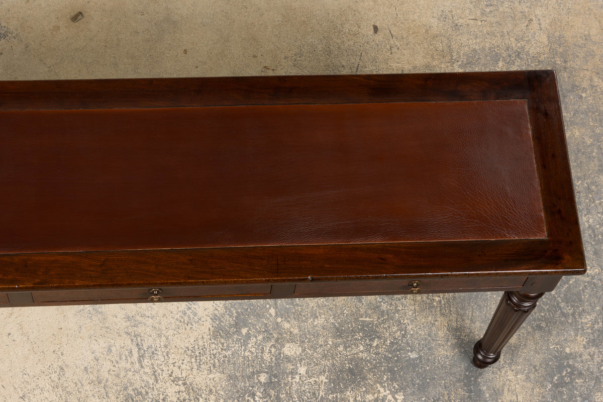 19th Century English Victorian Style Mahogany Console W/ Leather Top