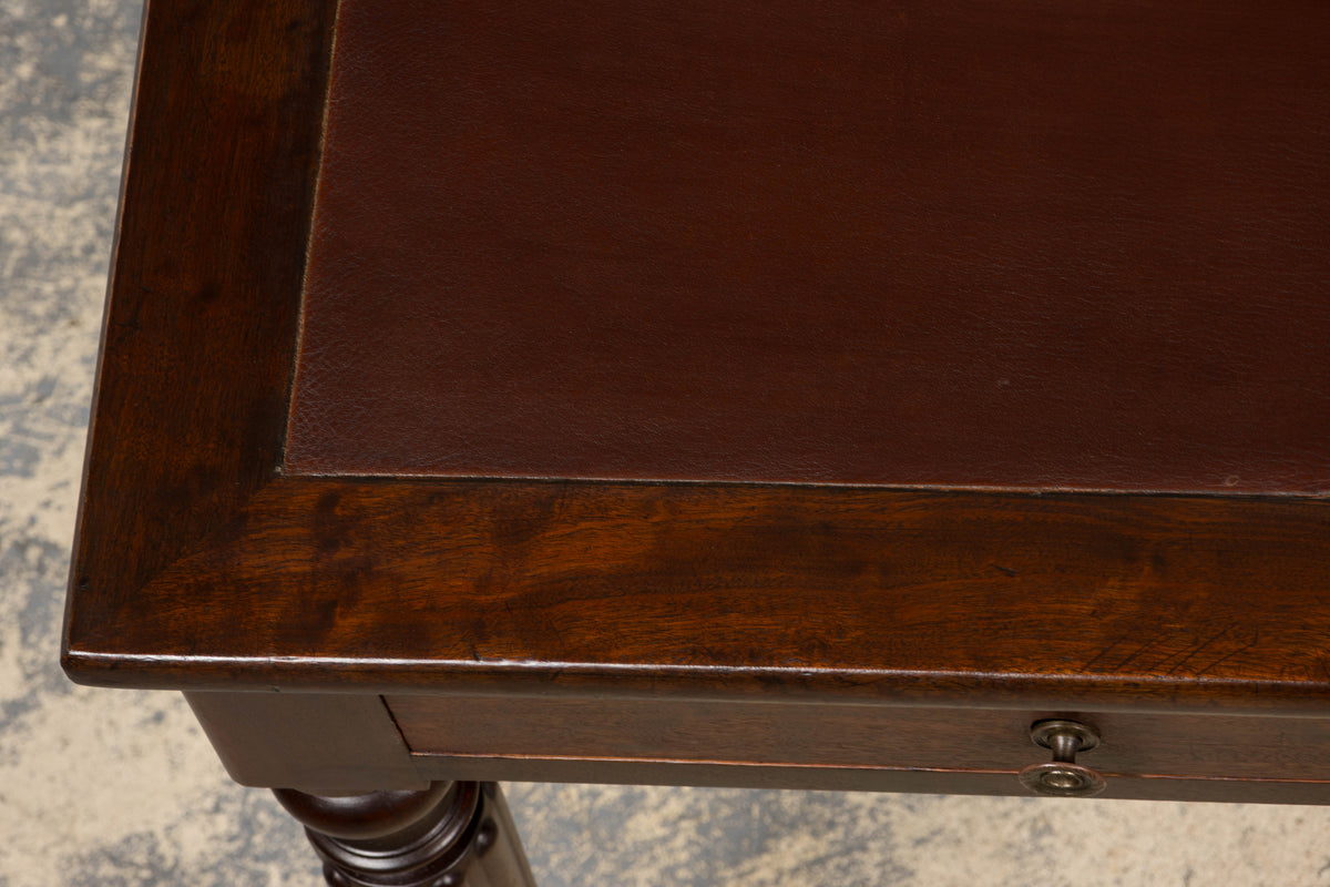 19th Century English Victorian Style Mahogany Console W/ Leather Top