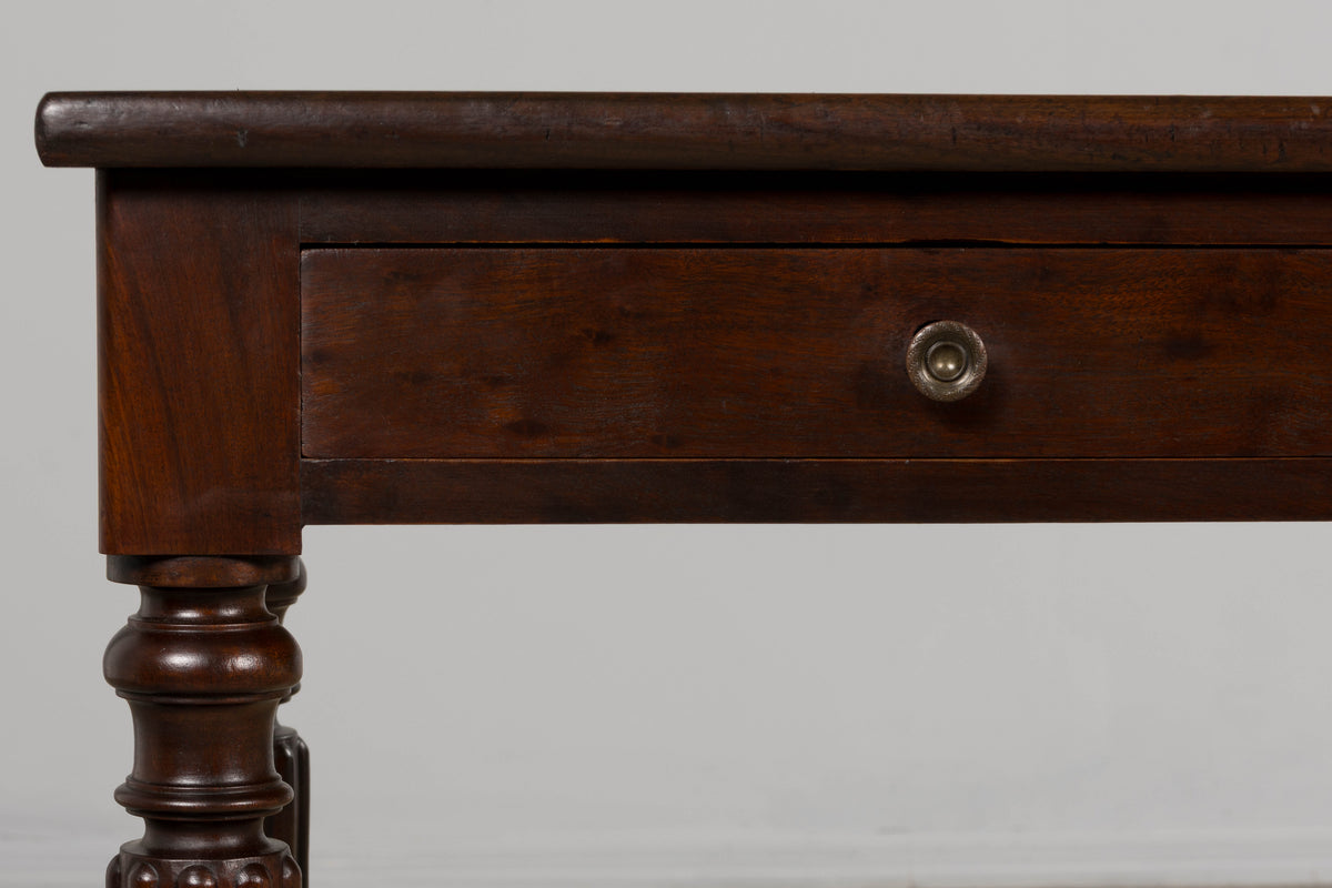 19th Century English Victorian Style Mahogany Console W/ Leather Top