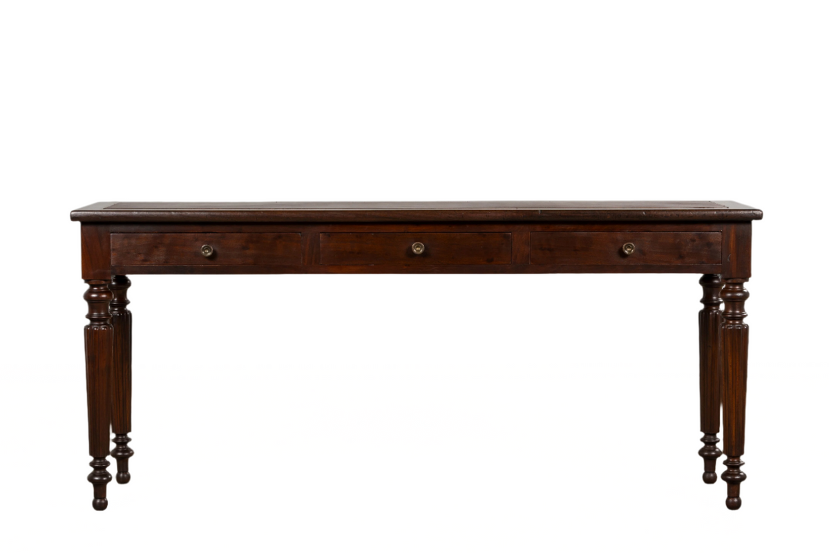 19th Century English Victorian Style Mahogany Console W/ Leather Top