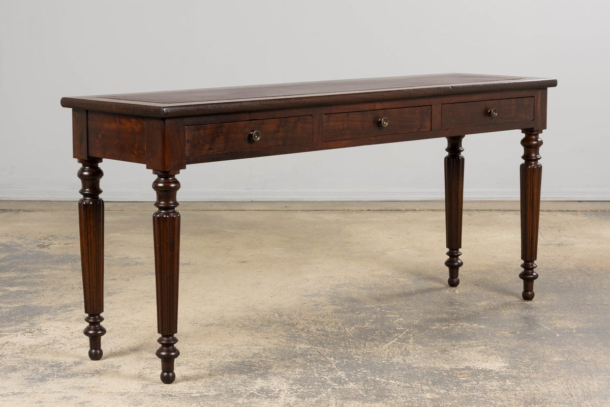 19th Century English Victorian Style Mahogany Console W/ Leather Top