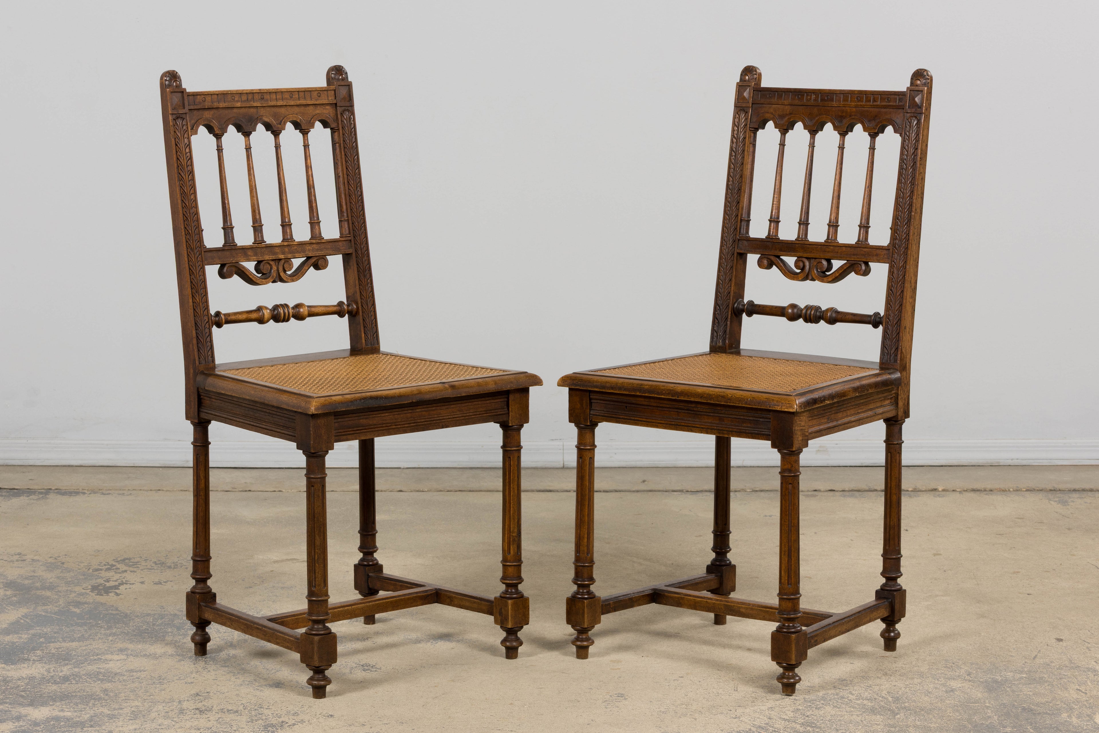 19th Century French Louis XIII Style Walnut and Cane Dining Chairs - Set of 8