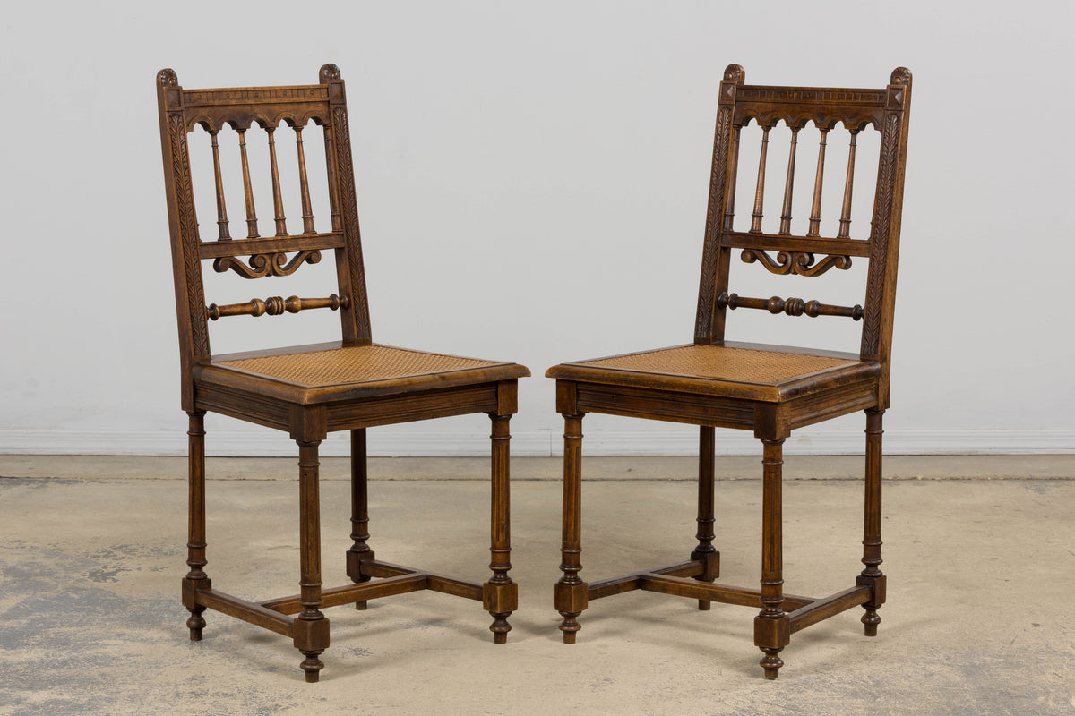 19th Century French Louis XIII Style Walnut and Cane Dining Chairs - Set of 8