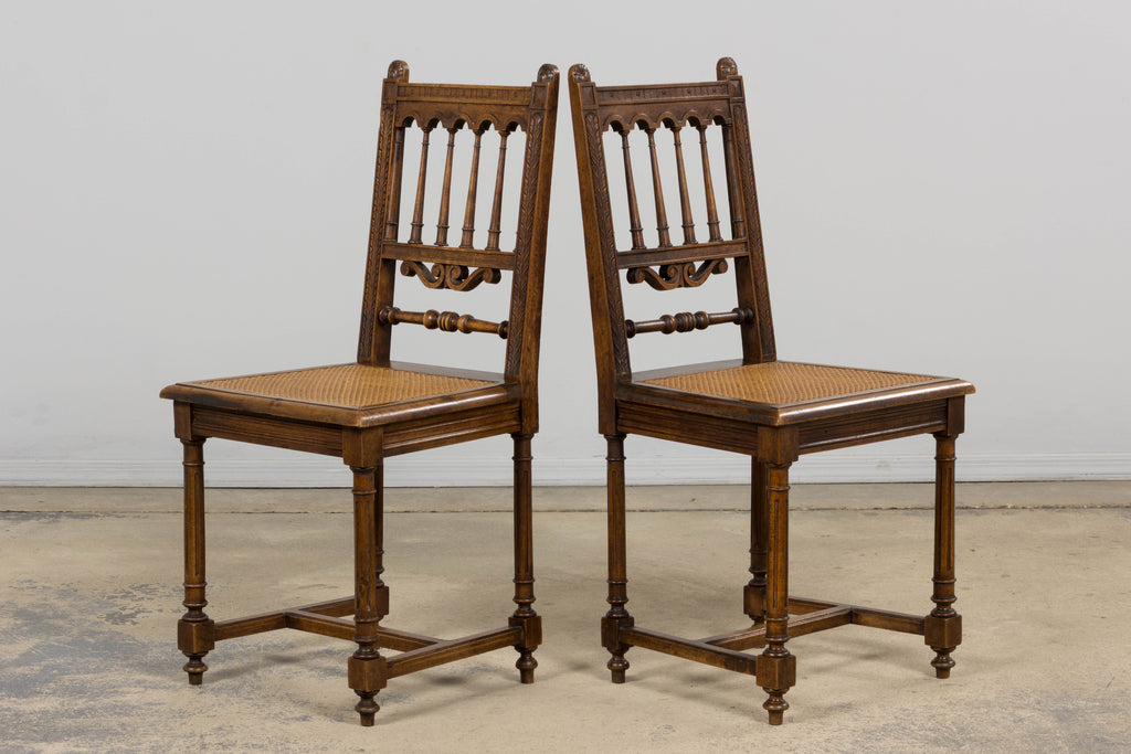 19th Century French Louis XIII Style Walnut and Cane Dining Chairs - Set of 8