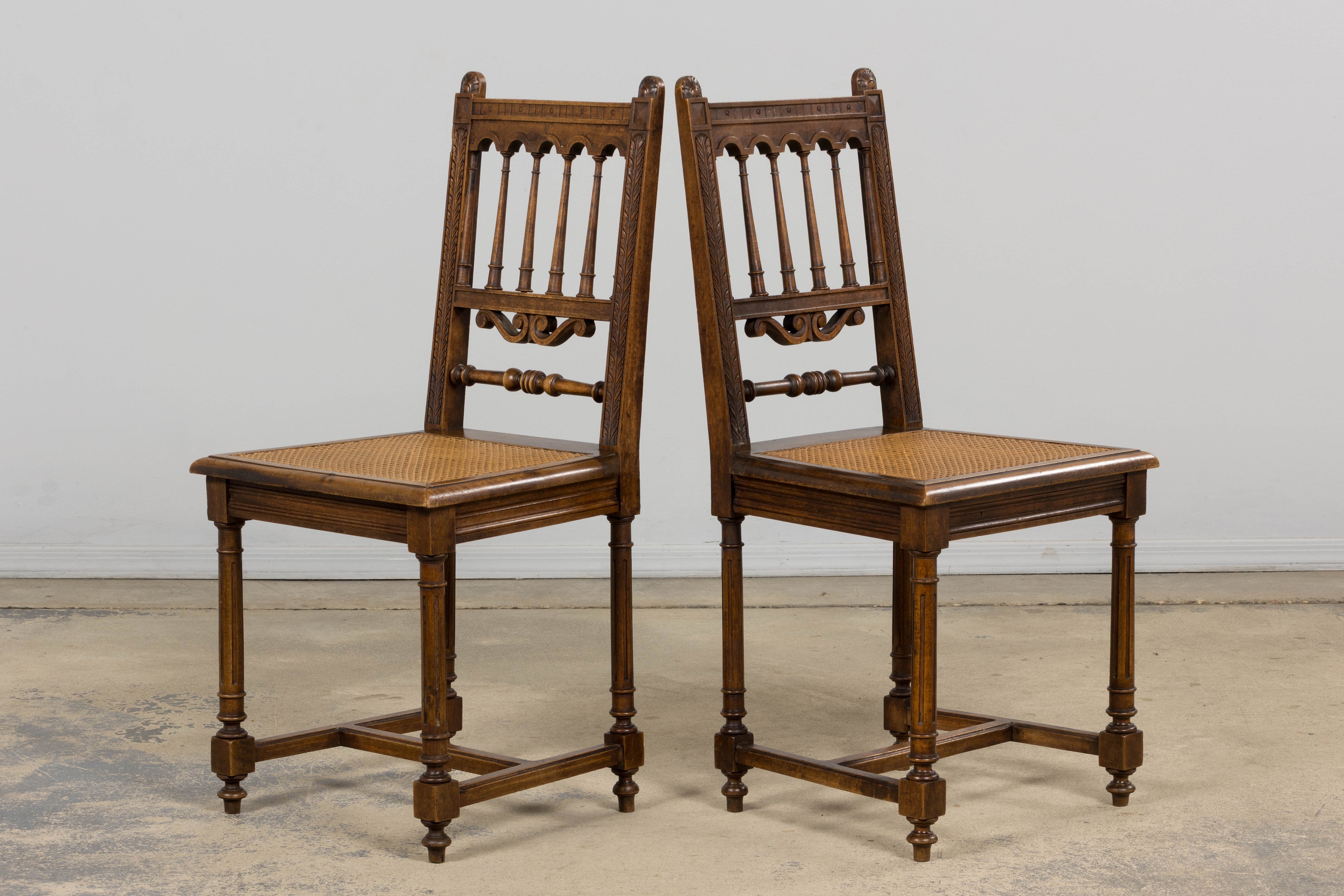 19th Century French Louis XIII Style Walnut and Cane Dining Chairs - Set of 8