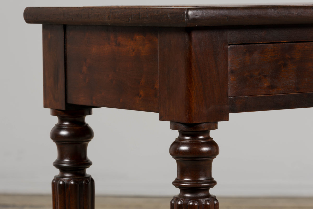 19th Century English Victorian Style Mahogany Console W/ Leather Top
