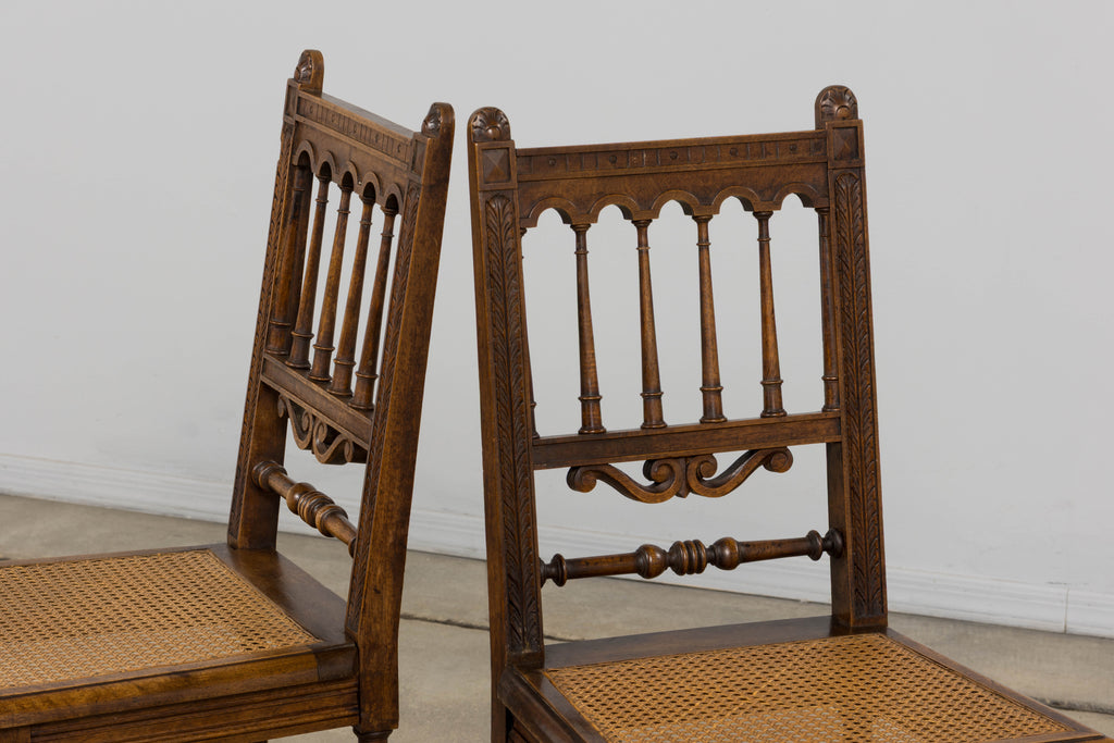 19th Century French Louis XIII Style Walnut and Cane Dining Chairs - Set of 8