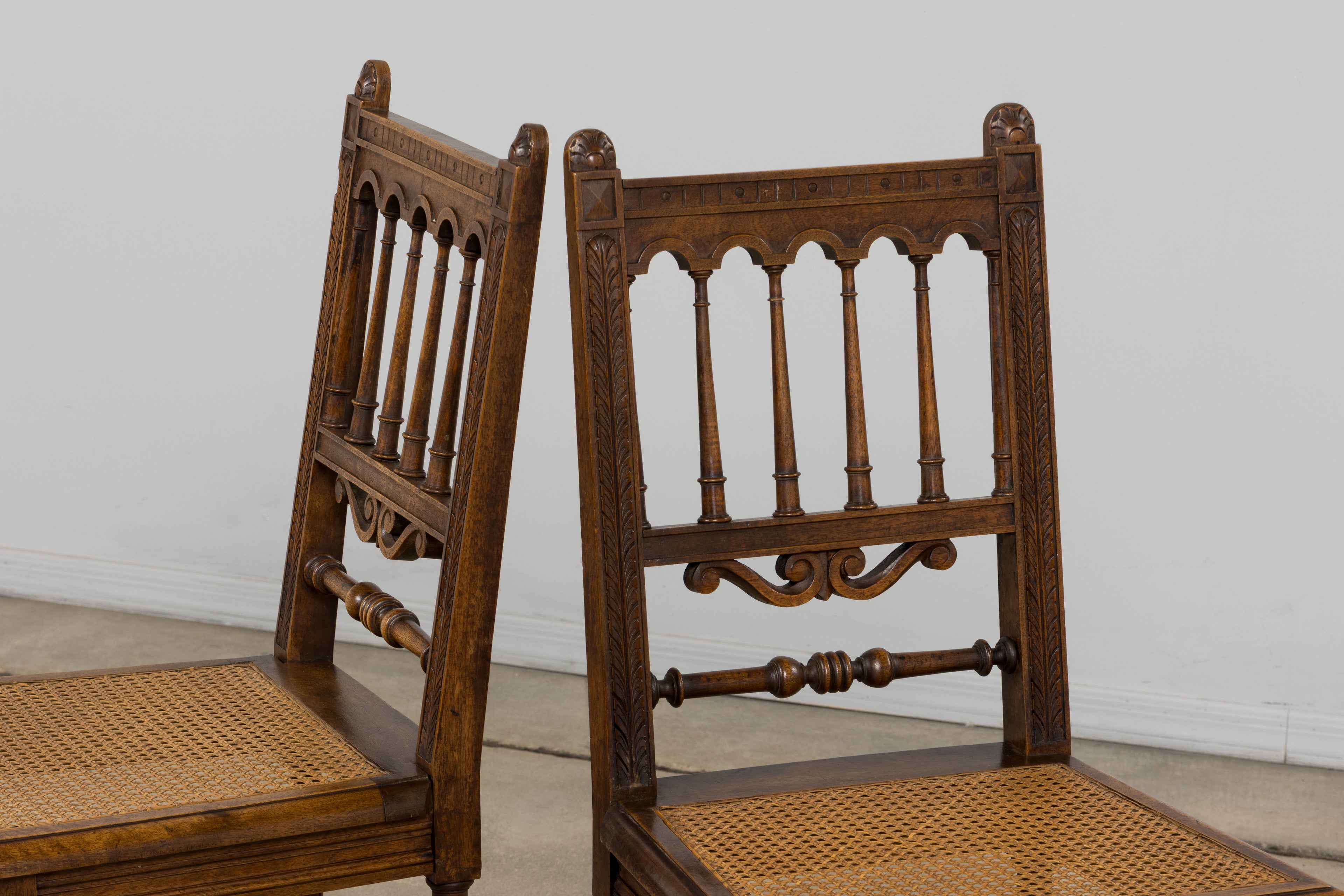 19th Century French Louis XIII Style Walnut and Cane Dining Chairs - Set of 8