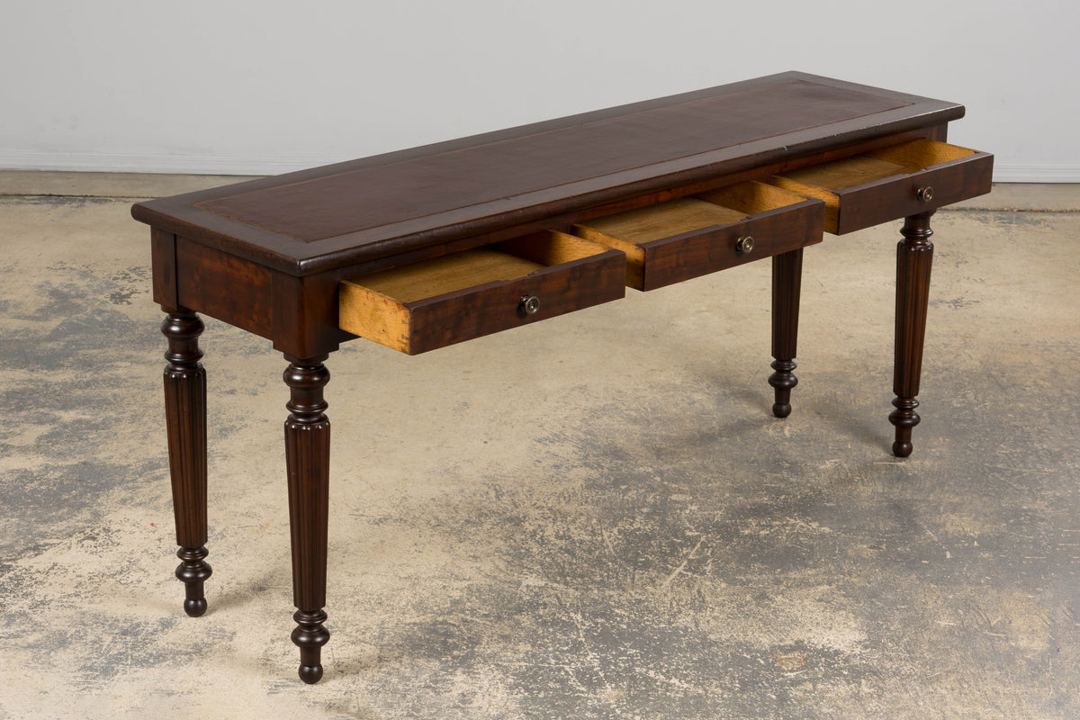 19th Century English Victorian Style Mahogany Console W/ Leather Top