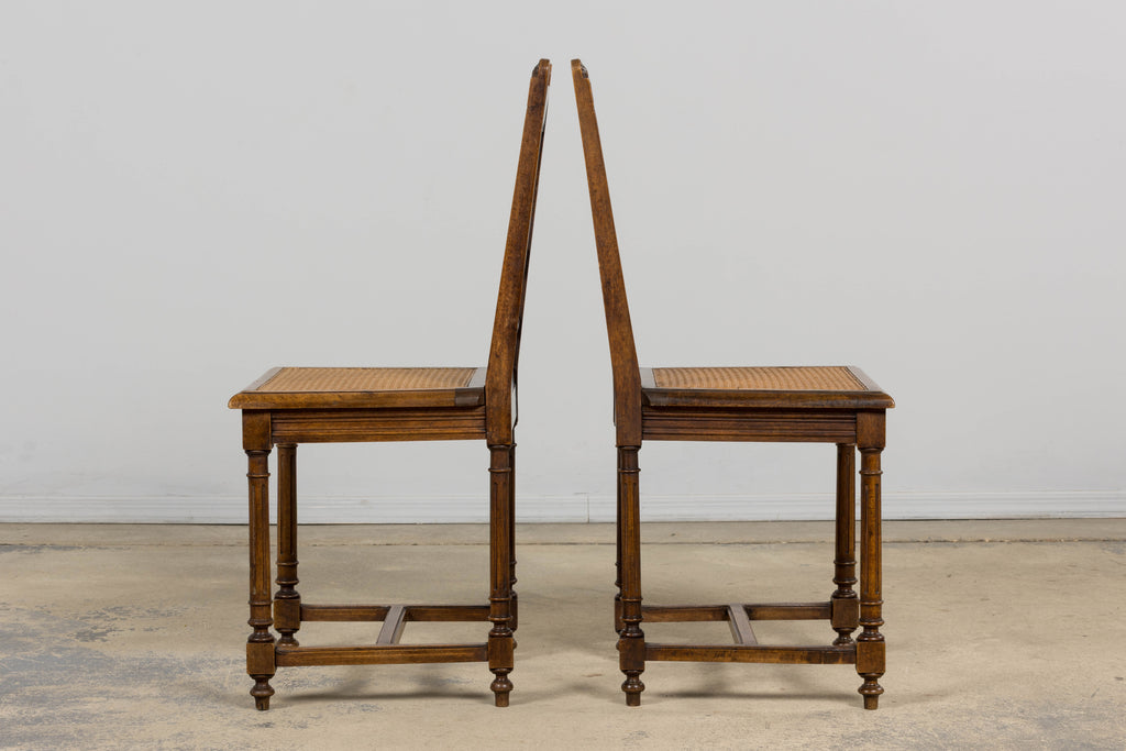 19th Century French Louis XIII Style Walnut and Cane Dining Chairs - Set of 8