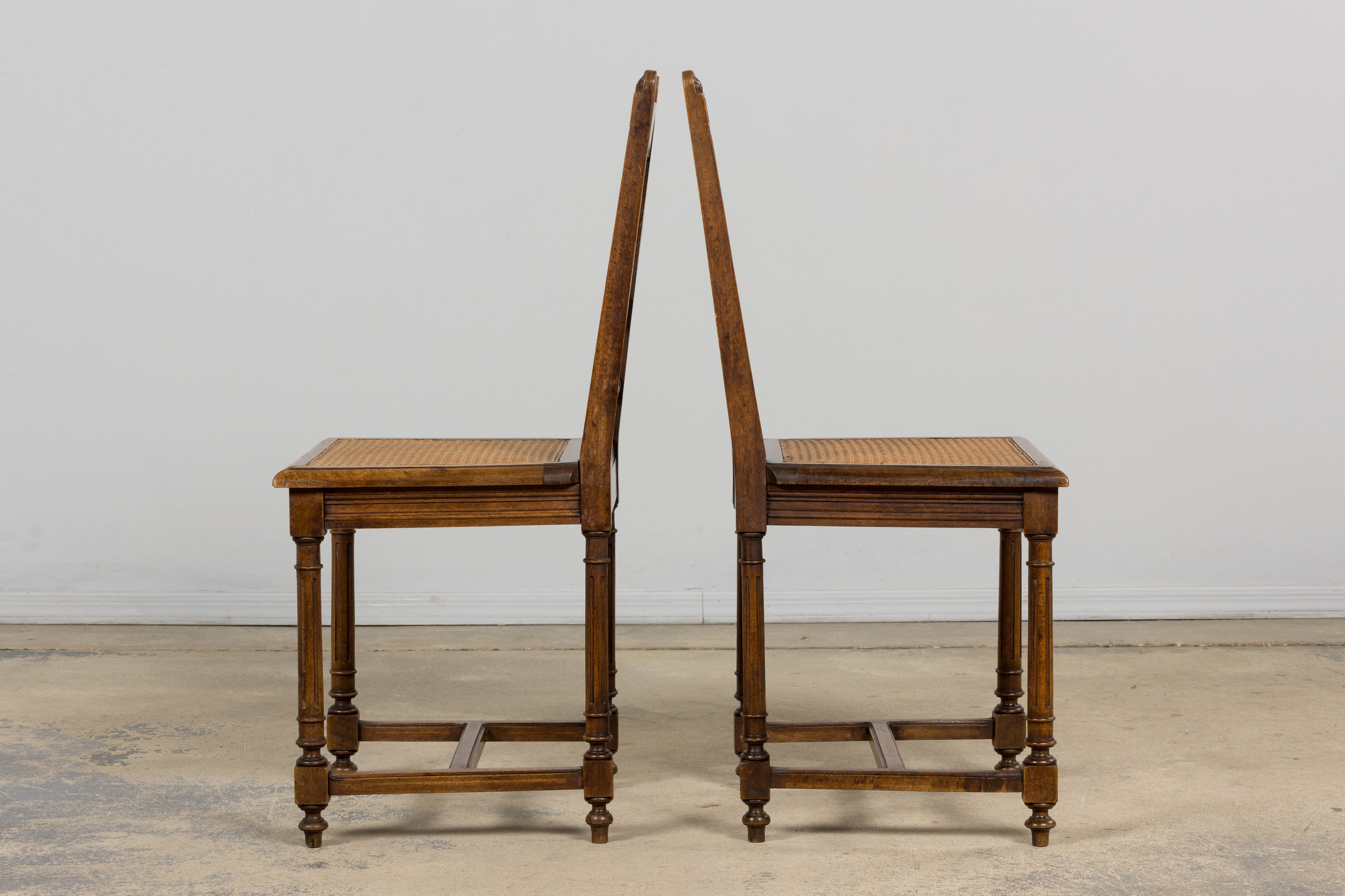 19th Century French Louis XIII Style Walnut and Cane Dining Chairs - Set of 8