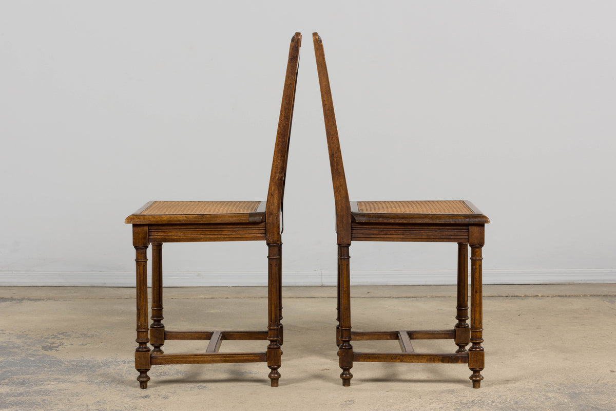 19th Century French Louis XIII Style Walnut and Cane Dining Chairs - Set of 8