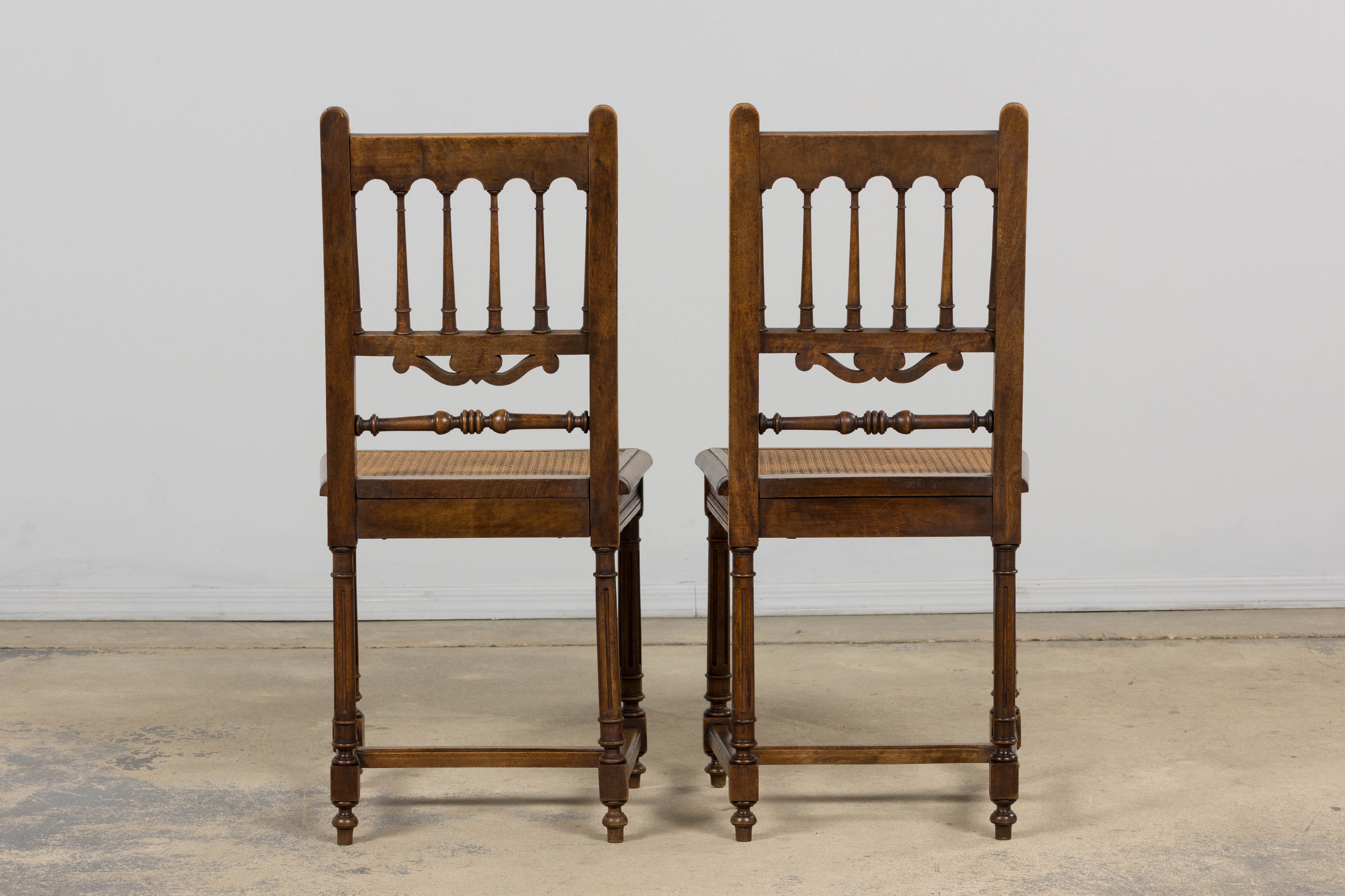19th Century French Louis XIII Style Walnut and Cane Dining Chairs - Set of 8
