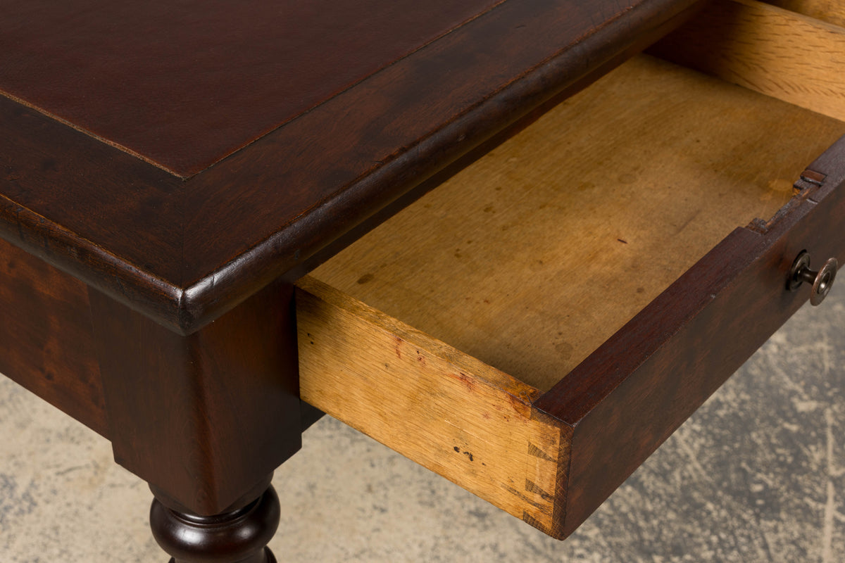 19th Century English Victorian Style Mahogany Console W/ Leather Top