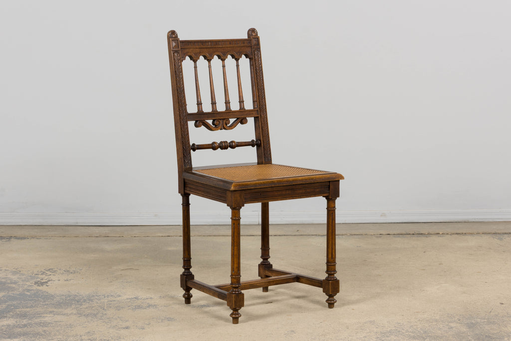 19th Century French Louis XIII Style Walnut and Cane Dining Chairs - Set of 8