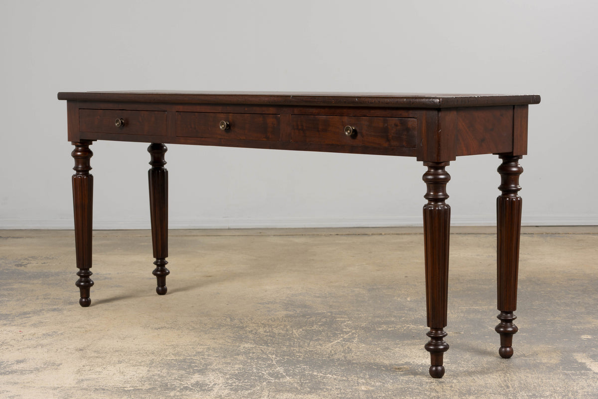 19th Century English Victorian Style Mahogany Console W/ Leather Top