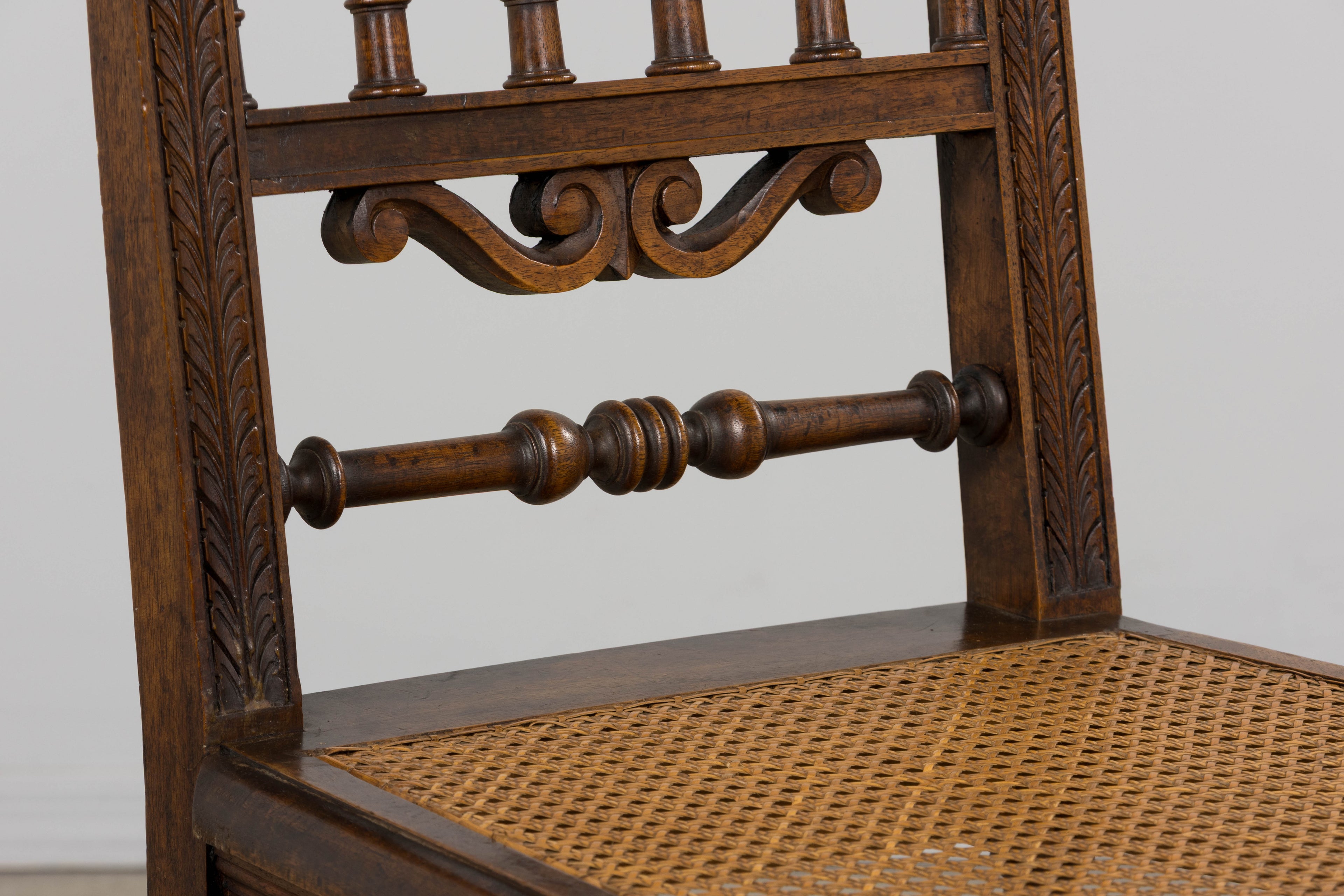 19th Century French Louis XIII Style Walnut and Cane Dining Chairs - Set of 8