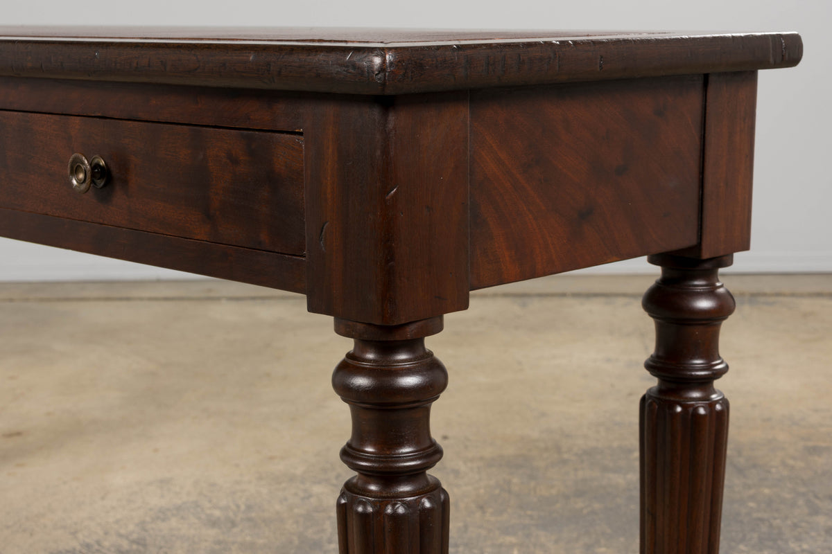 19th Century English Victorian Style Mahogany Console W/ Leather Top