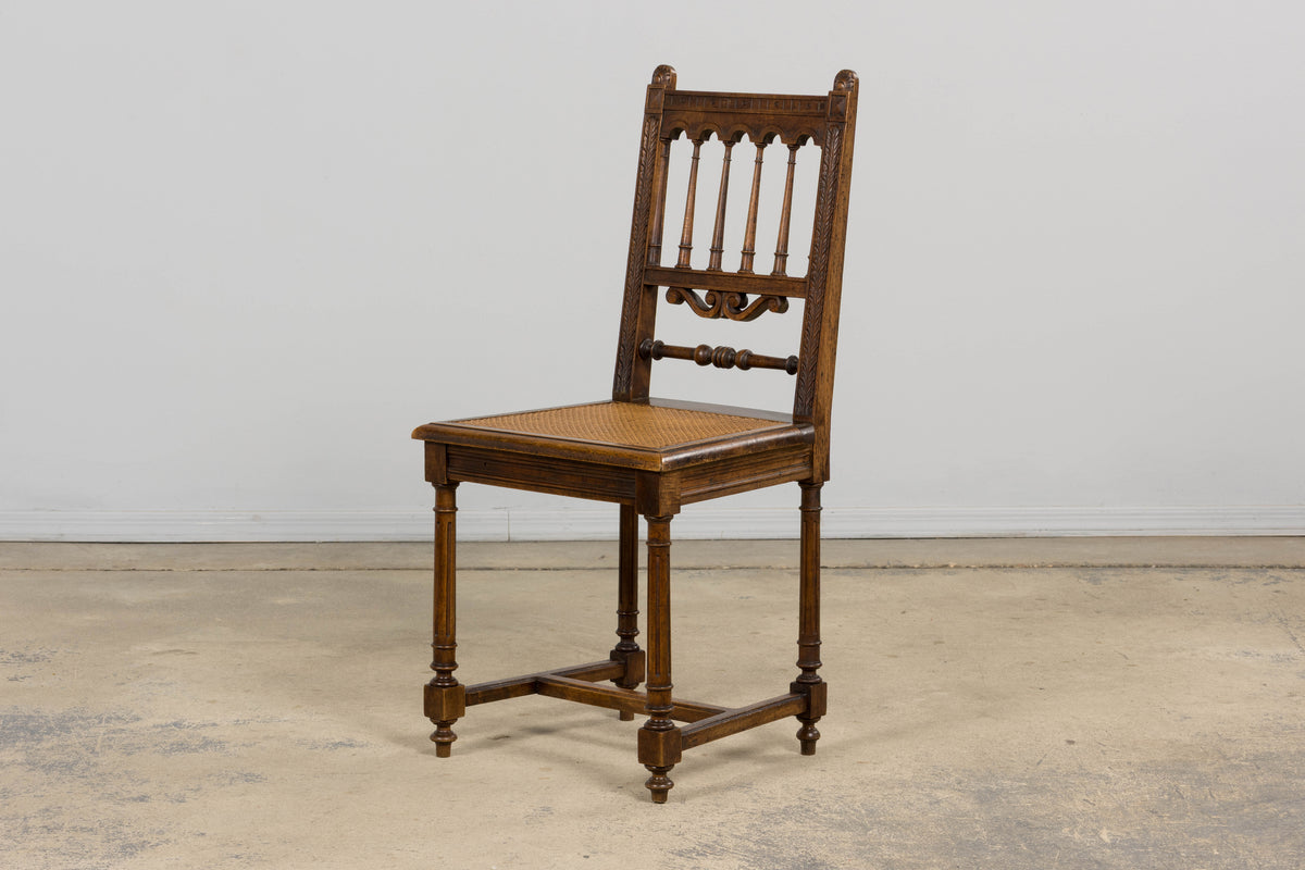 19th Century French Louis XIII Style Walnut and Cane Dining Chairs - Set of 8