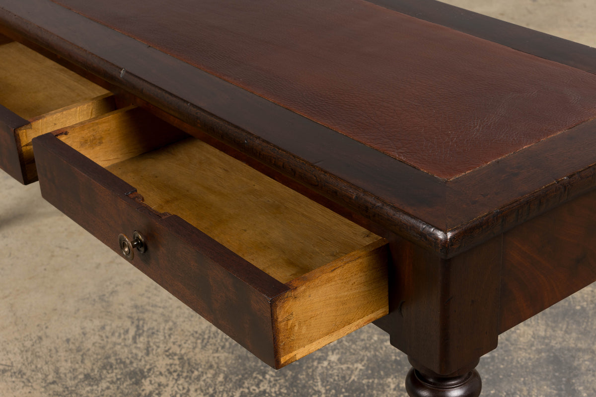 19th Century English Victorian Style Mahogany Console W/ Leather Top