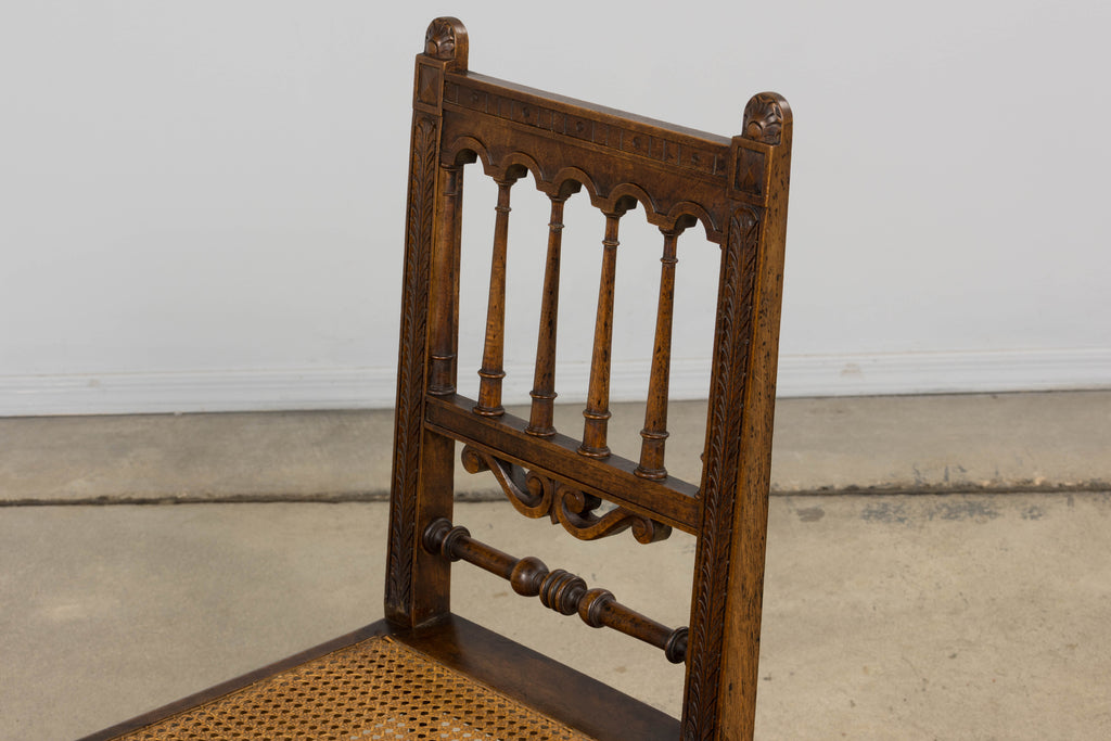 19th Century French Louis XIII Style Walnut and Cane Dining Chairs - Set of 8