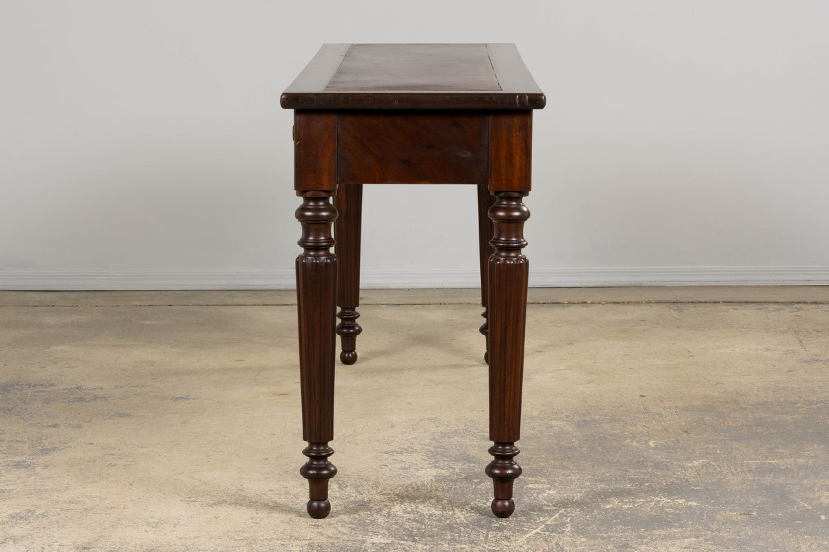 19th Century English Victorian Style Mahogany Console W/ Leather Top