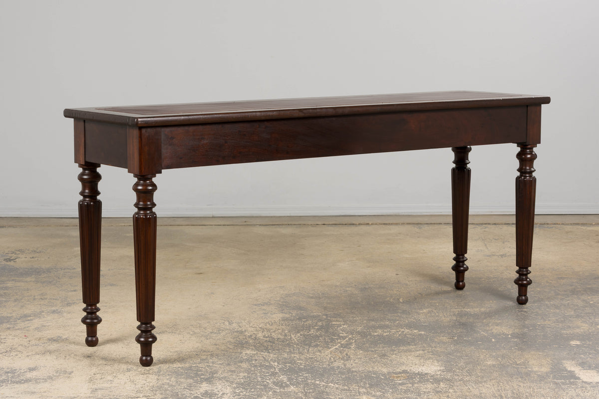 19th Century English Victorian Style Mahogany Console W/ Leather Top