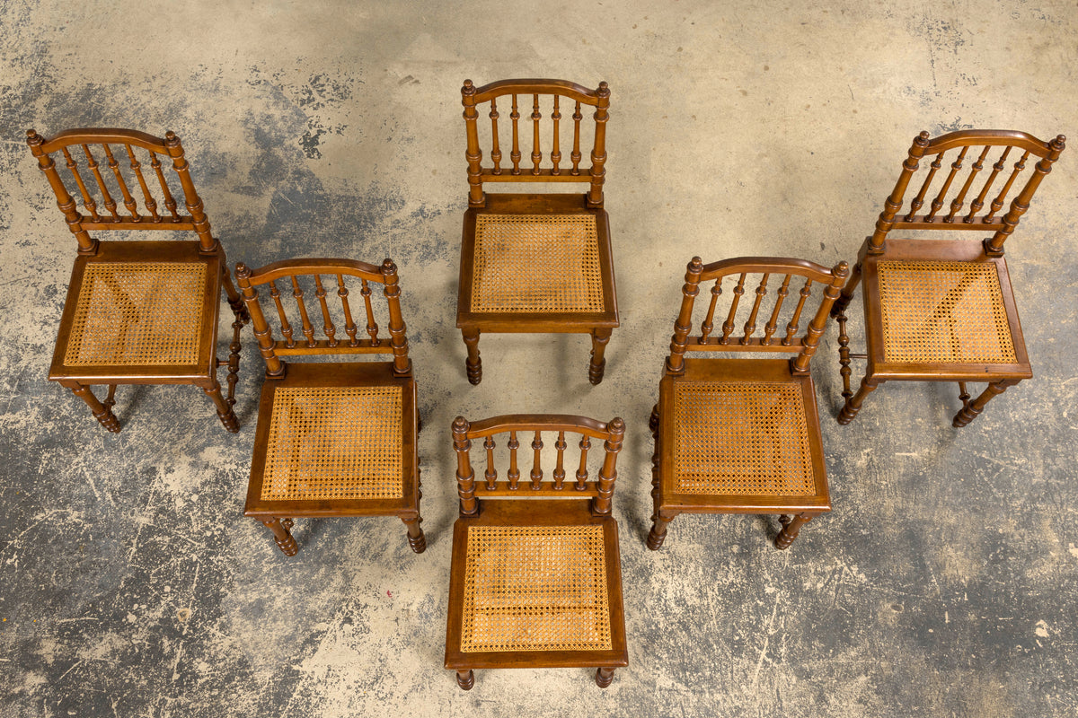 Late 19th Century French Louis XIII Style Dining Chairs W/ Cane Seats - Set of 6