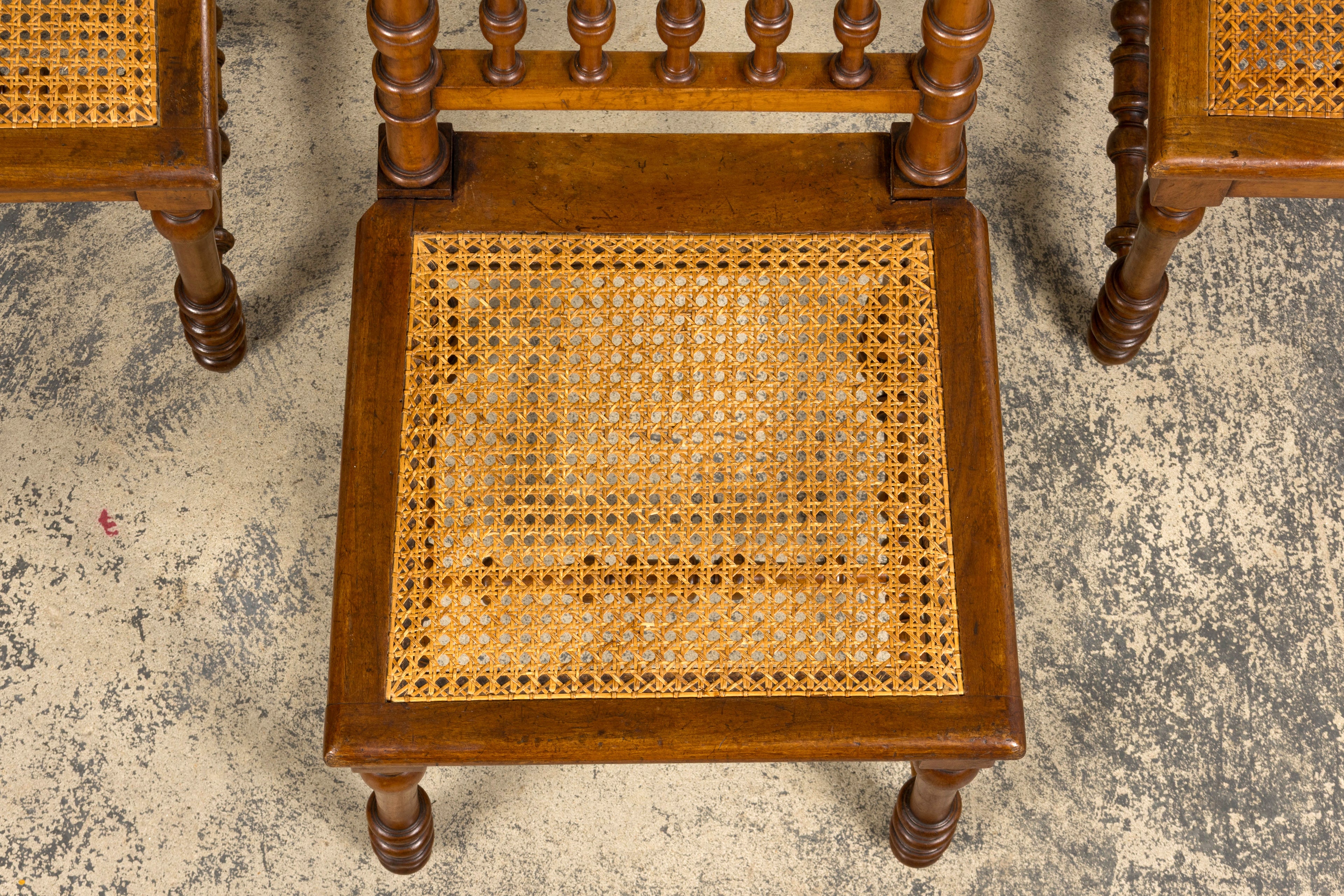 Late 19th Century French Louis XIII Style Dining Chairs W/ Cane Seats - Set of 6