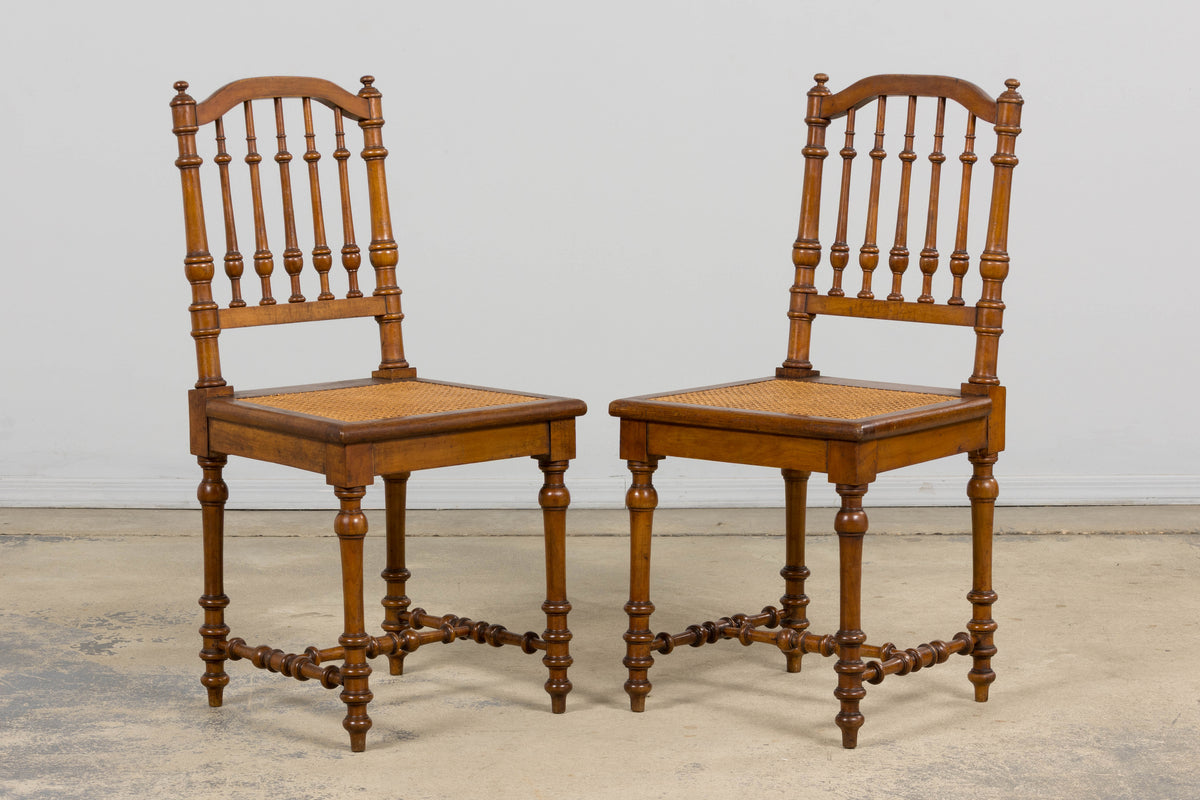 Late 19th Century French Louis XIII Style Dining Chairs W/ Cane Seats - Set of 6