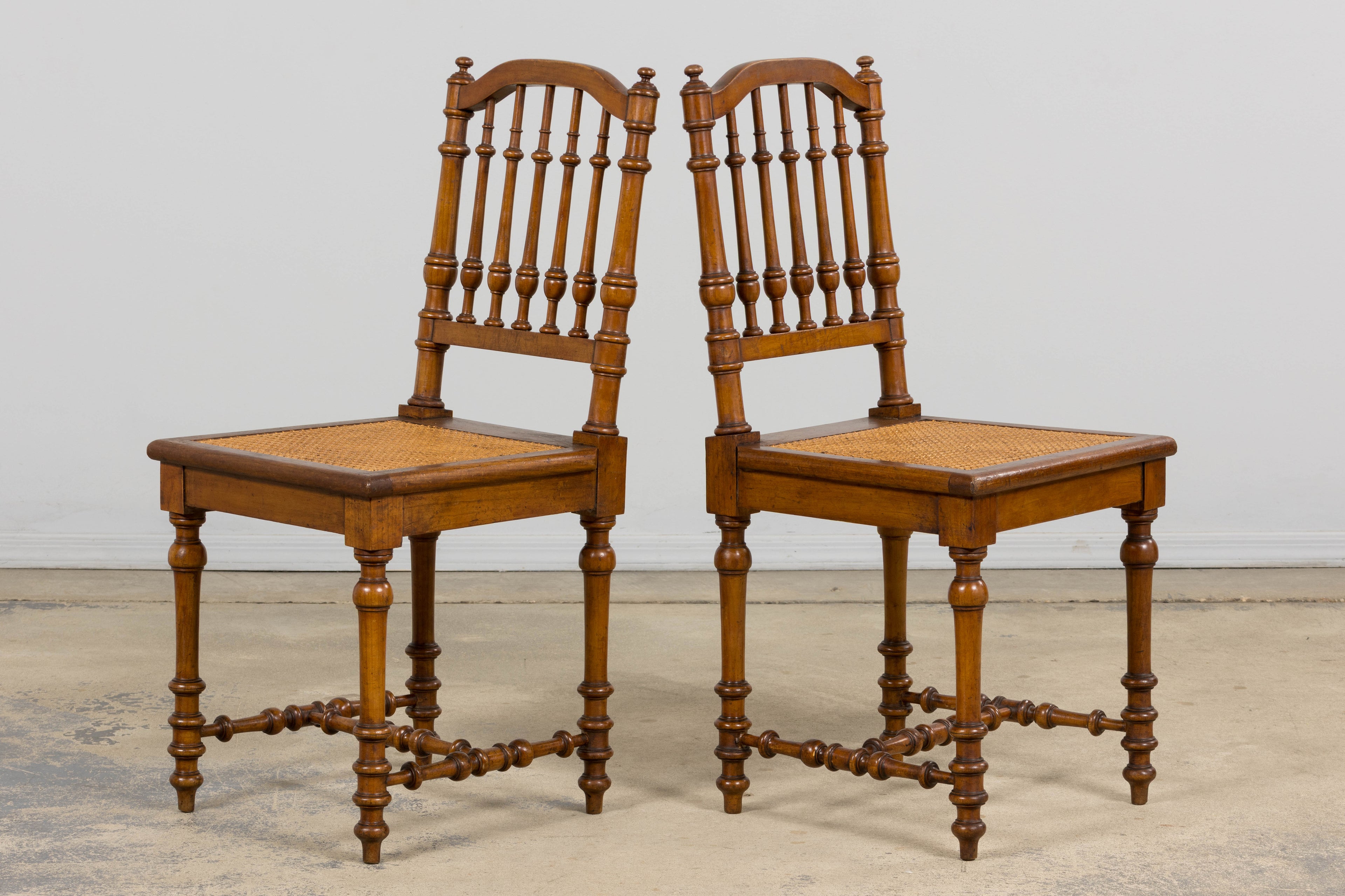 Late 19th Century French Louis XIII Style Dining Chairs W/ Cane Seats - Set of 6