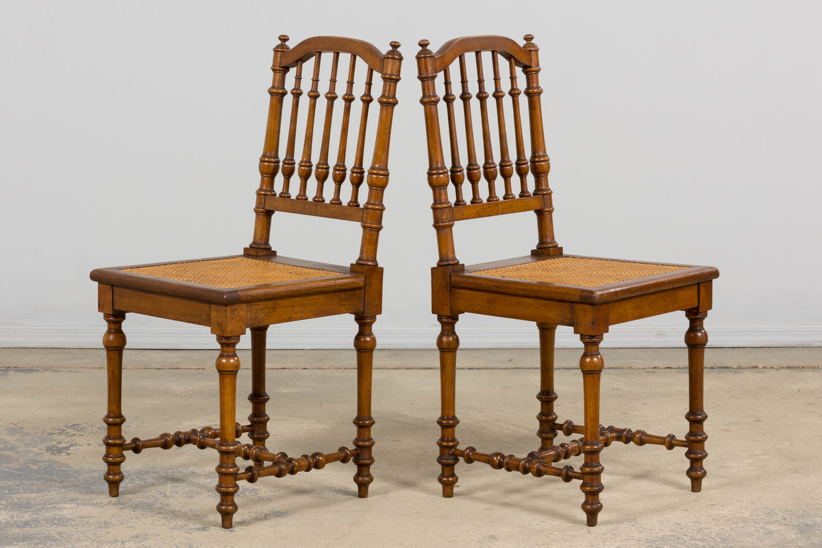 Late 19th Century French Louis XIII Style Dining Chairs W/ Cane Seats - Set of 6