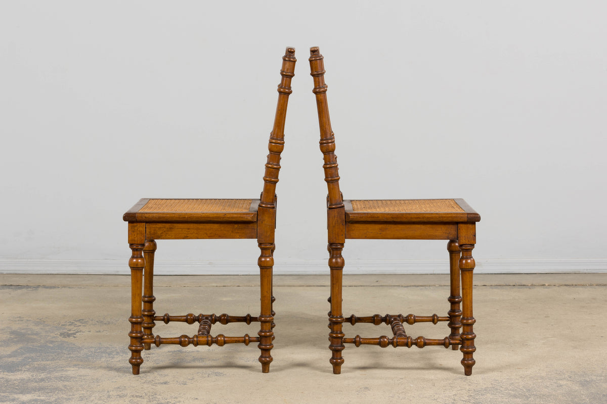 Late 19th Century French Louis XIII Style Dining Chairs W/ Cane Seats - Set of 6